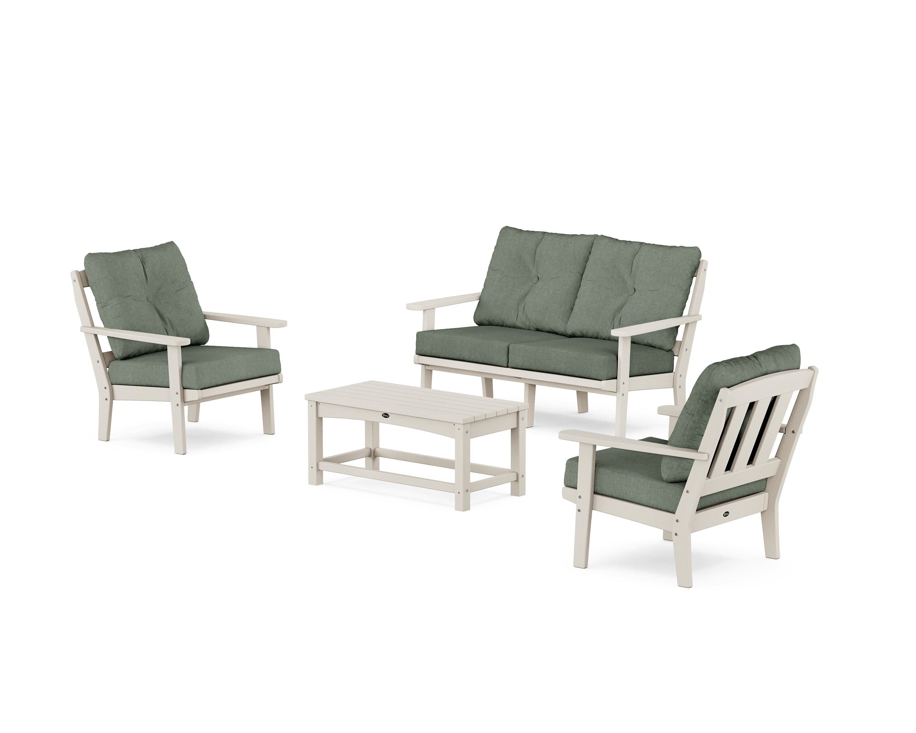 Cape Cod 4-Piece Deep Seating Set with Loveseat in Sand Castle / Cast Sage