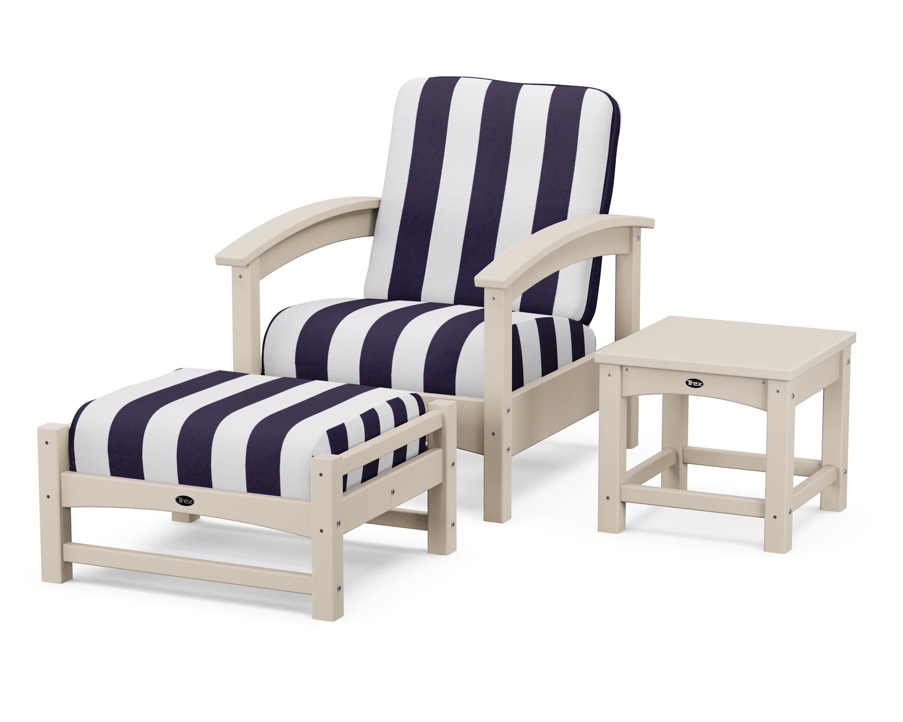 Rockport 3-Piece Deep Seating Set in Sand Castle / Cabana Stripe Navy