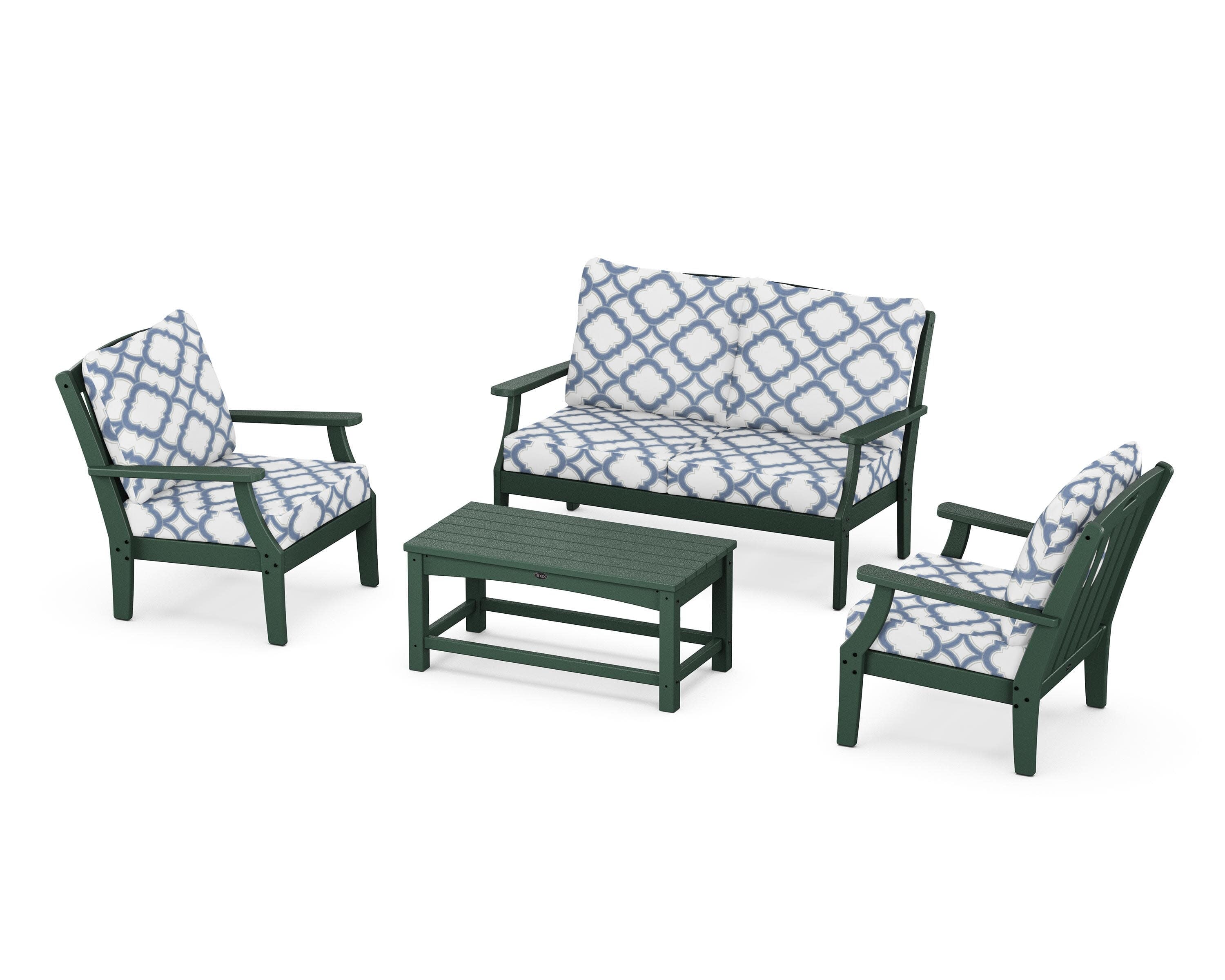 Yacht Club 4-Piece Deep Seating Chair Set in Rainforest Canopy / Trellis Sky Blue