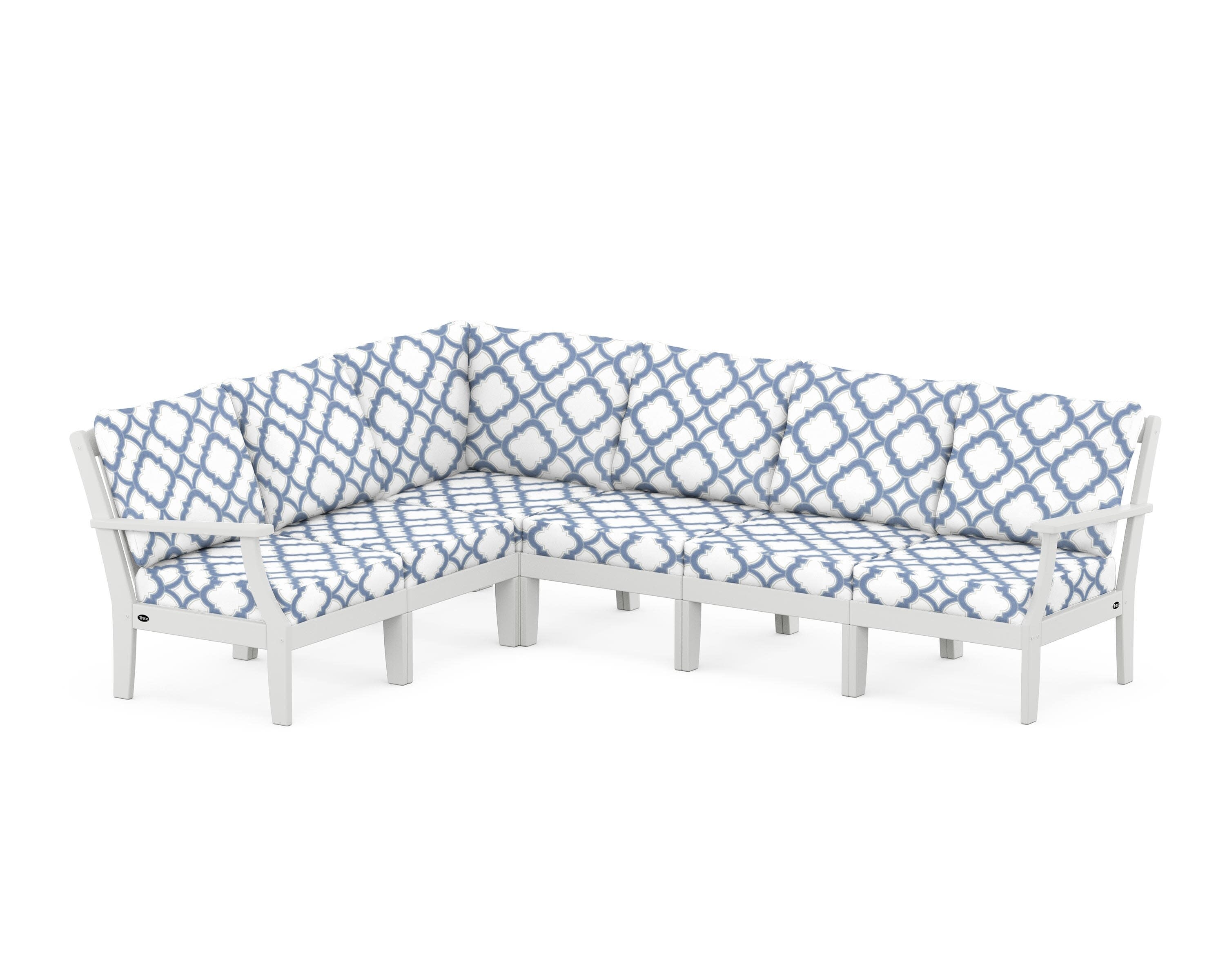Yacht Club Modular 6-Piece Deep Seating Set in Classic White / Trellis Sky Blue
