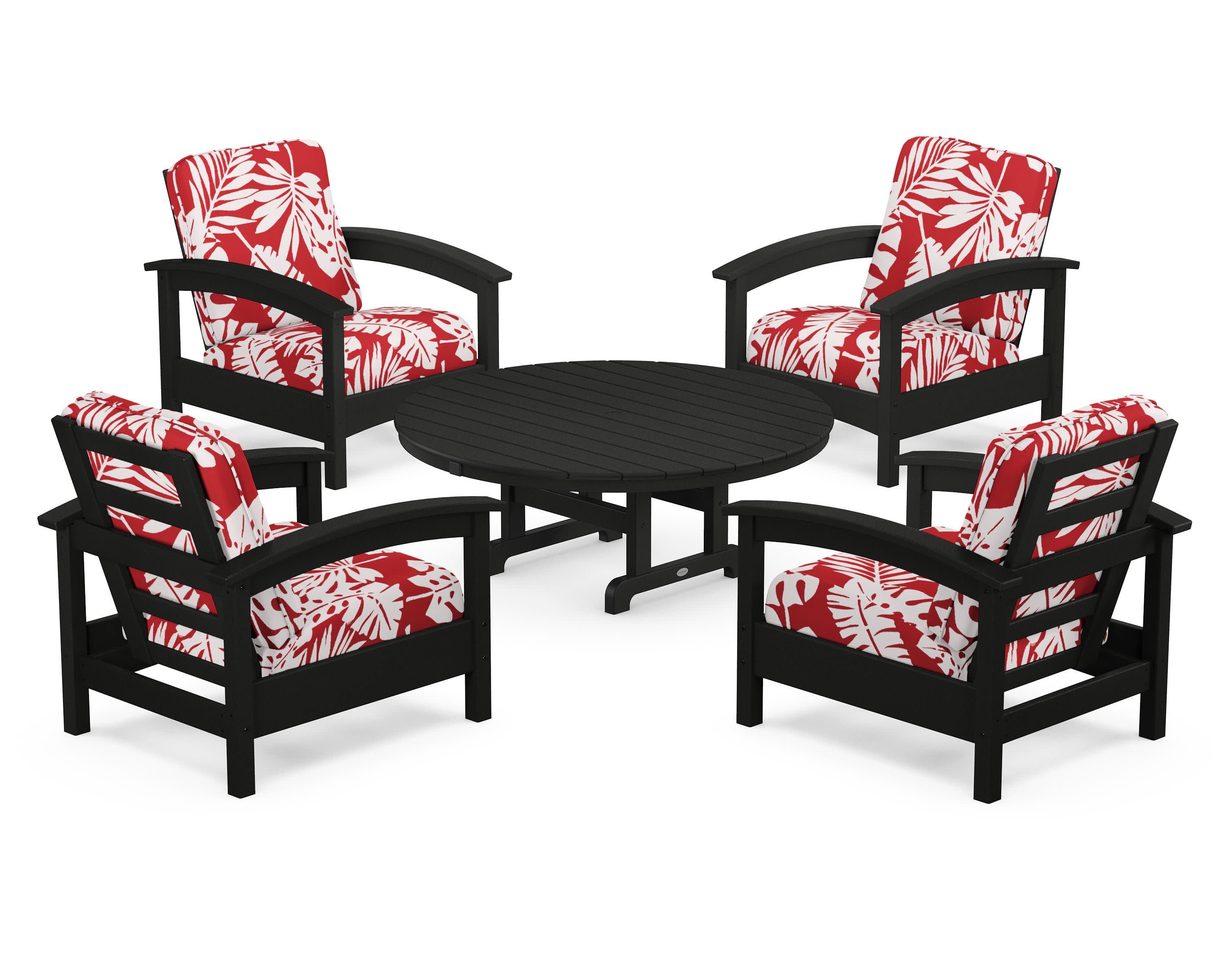 Rockport 5-Piece Deep Seating Set in Charcoal Black / Leaf Crimson
