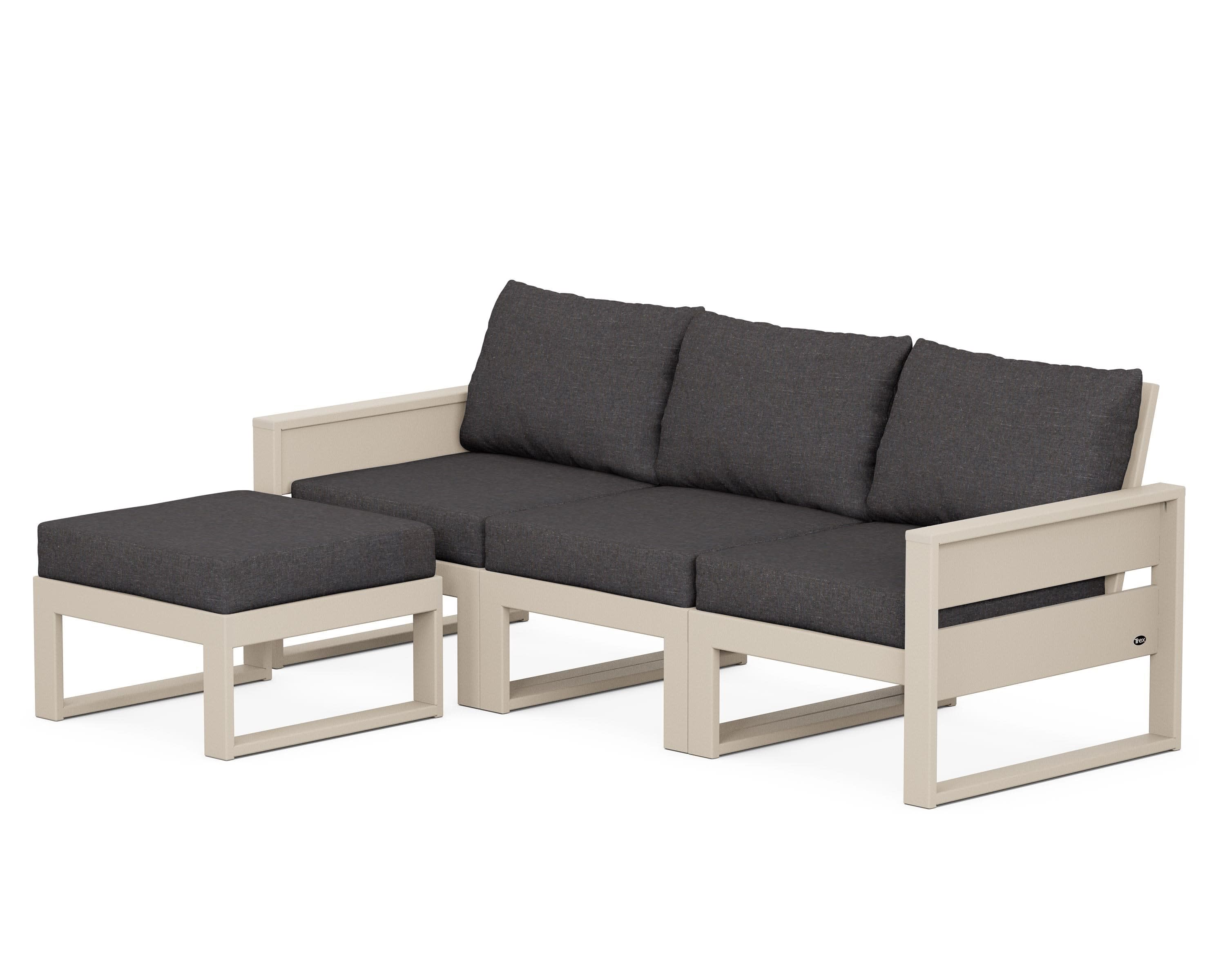 Eastport 4- Piece Sectional with Ottoman in Sand Castle / Ash Charcoal