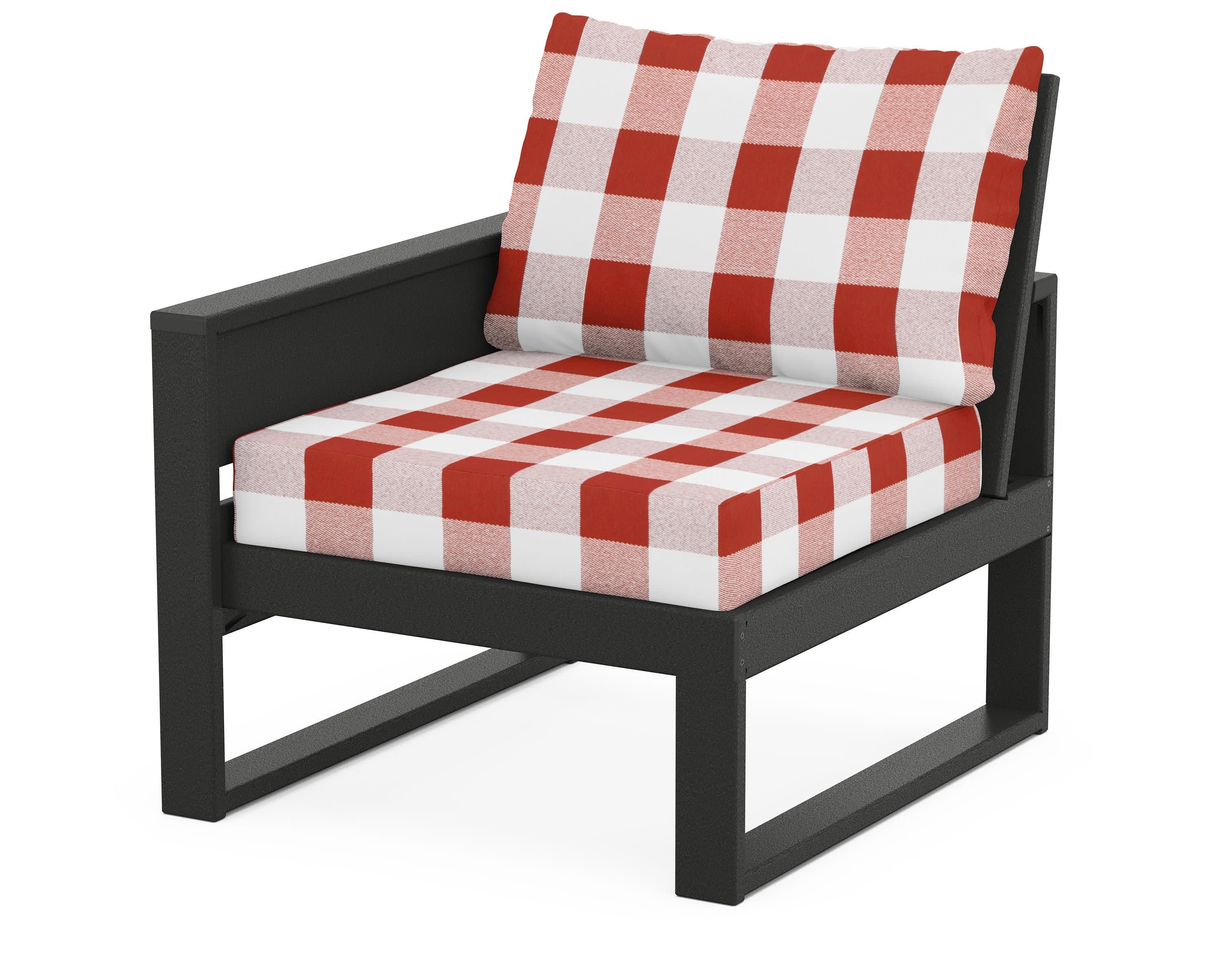 Eastport Modular Left Arm Chair in Charcoal Black / Buffalo Plaid Crimson