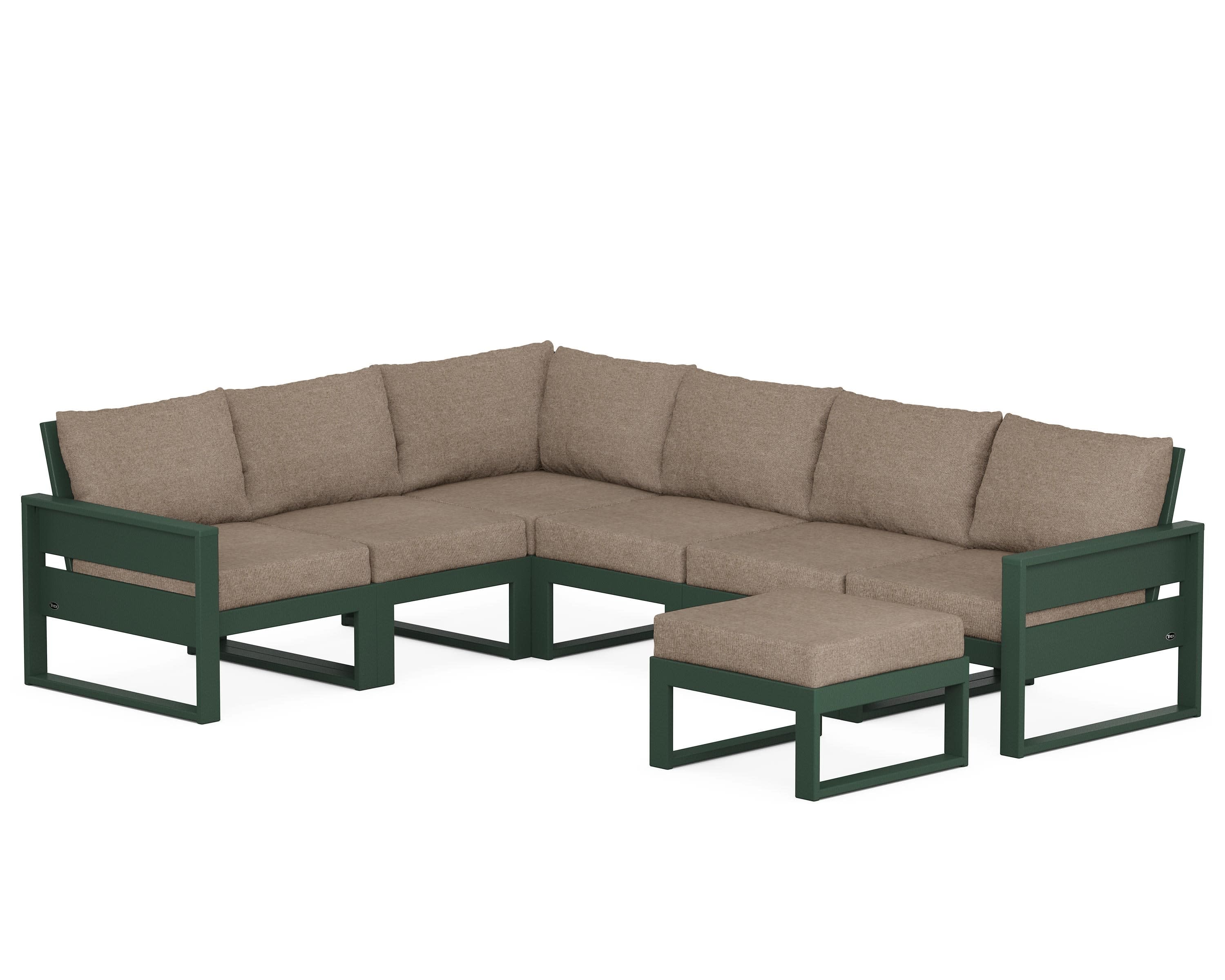 Eastport 6-Piece Sectional with Ottoman in Rainforest Canopy / Spiced Burlap