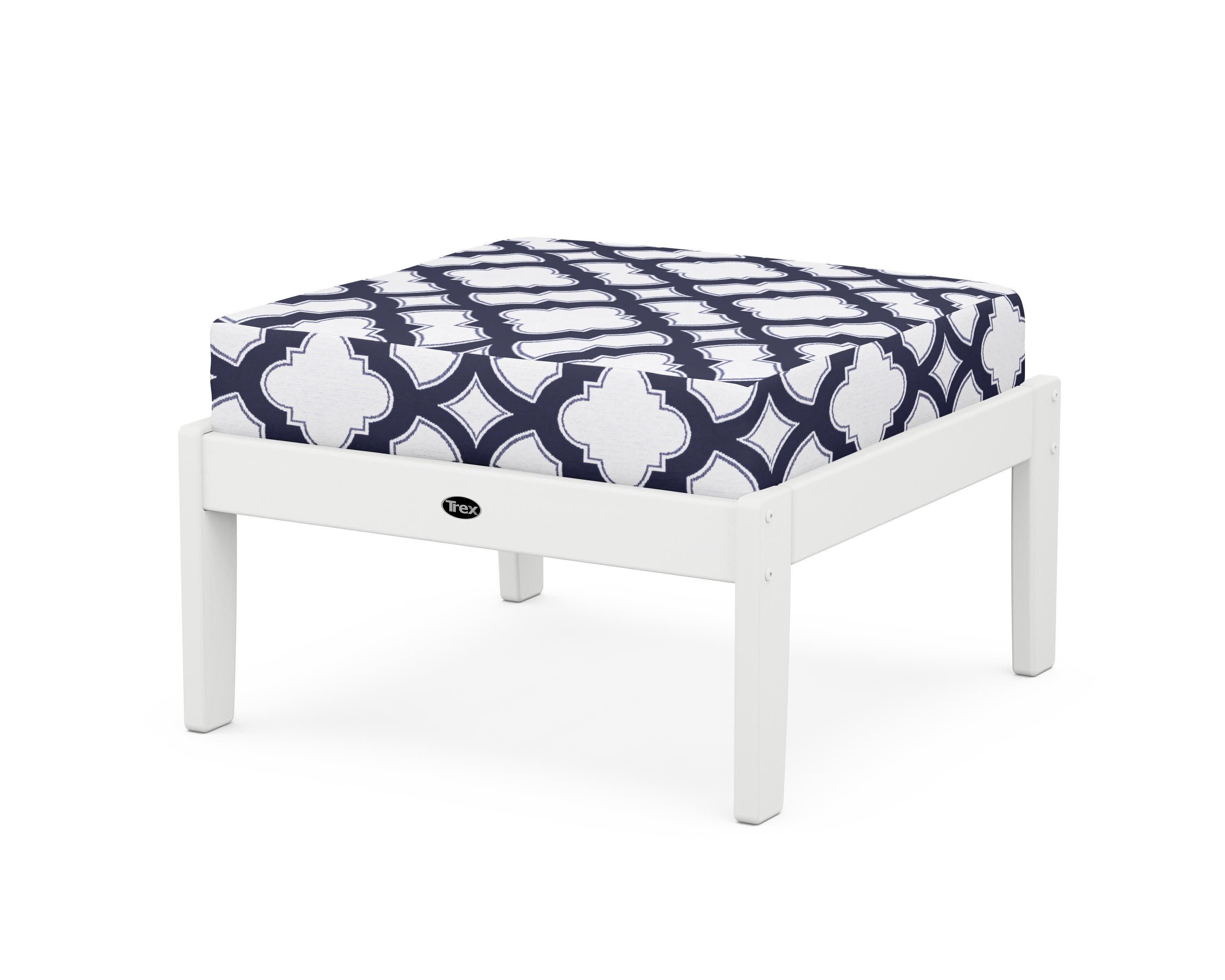 Yacht Club Deep Seating Ottoman in Classic White / Trellis Navy
