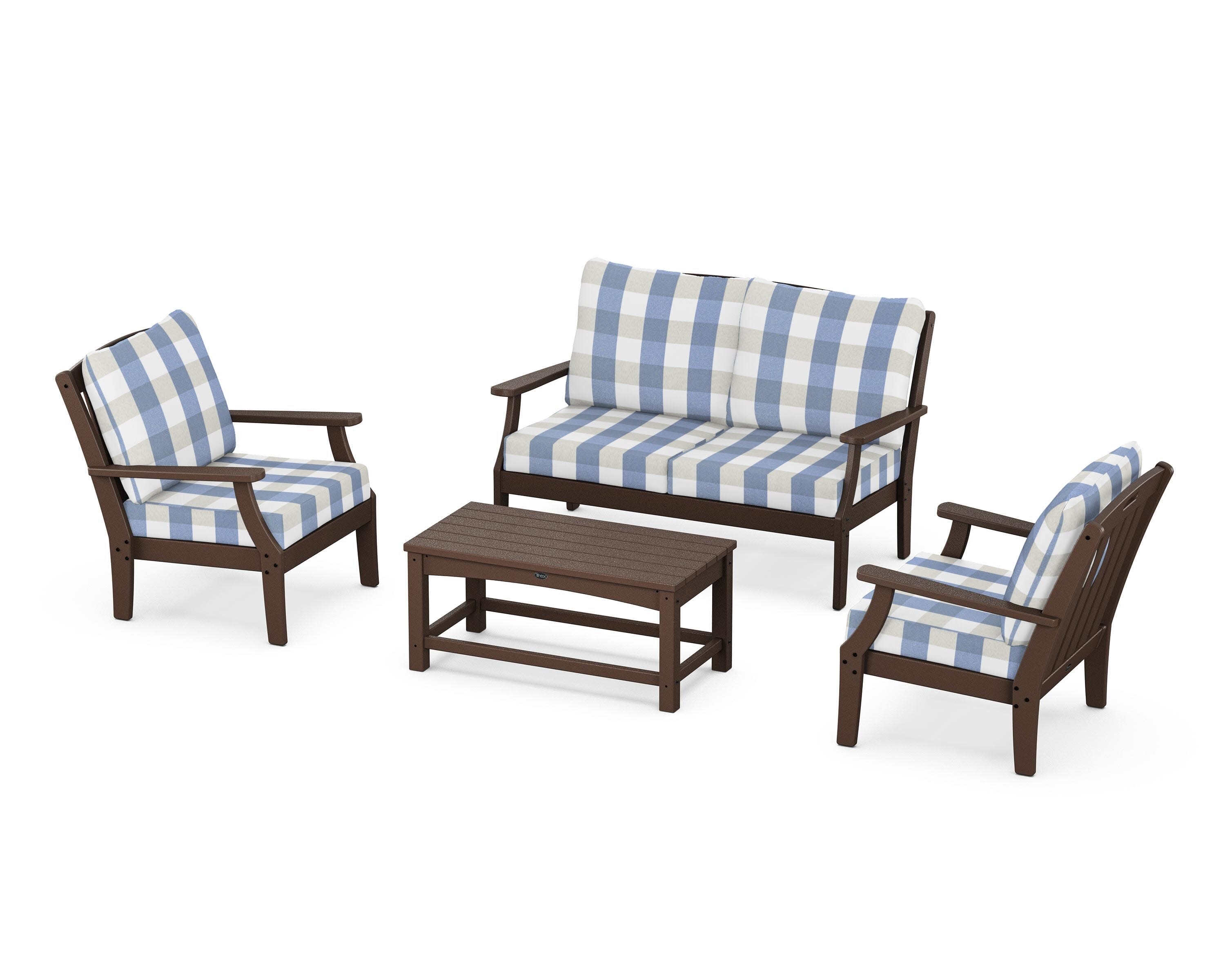 Yacht Club 4-Piece Deep Seating Chair Set in Vintage Lantern / Buffalo Plaid Sky Blue