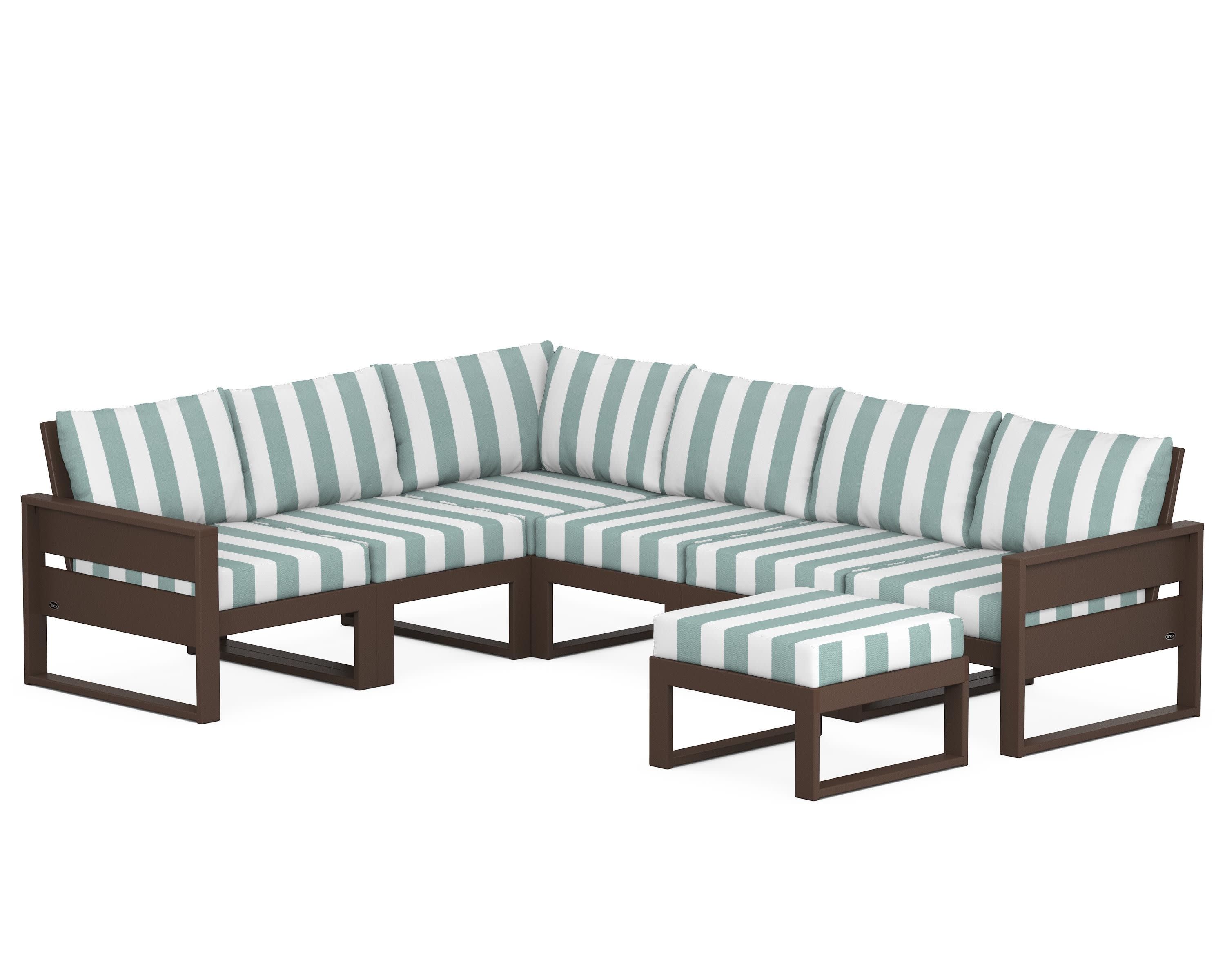 Eastport 6-Piece Sectional with Ottoman in Vintage Lantern / Cabana Stripe Glacier Spa