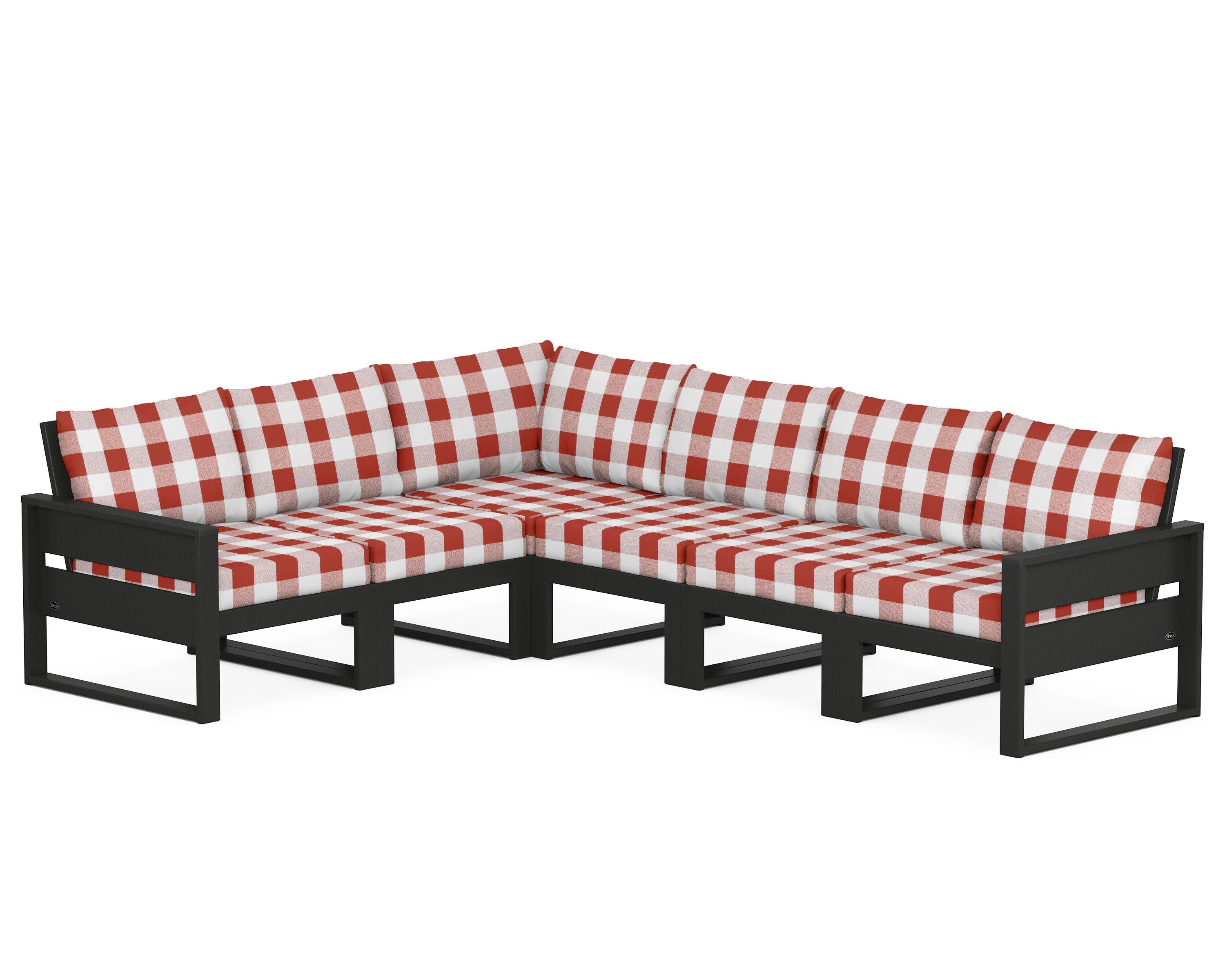Eastport 6-Piece Sectional in Charcoal Black / Buffalo Plaid Crimson