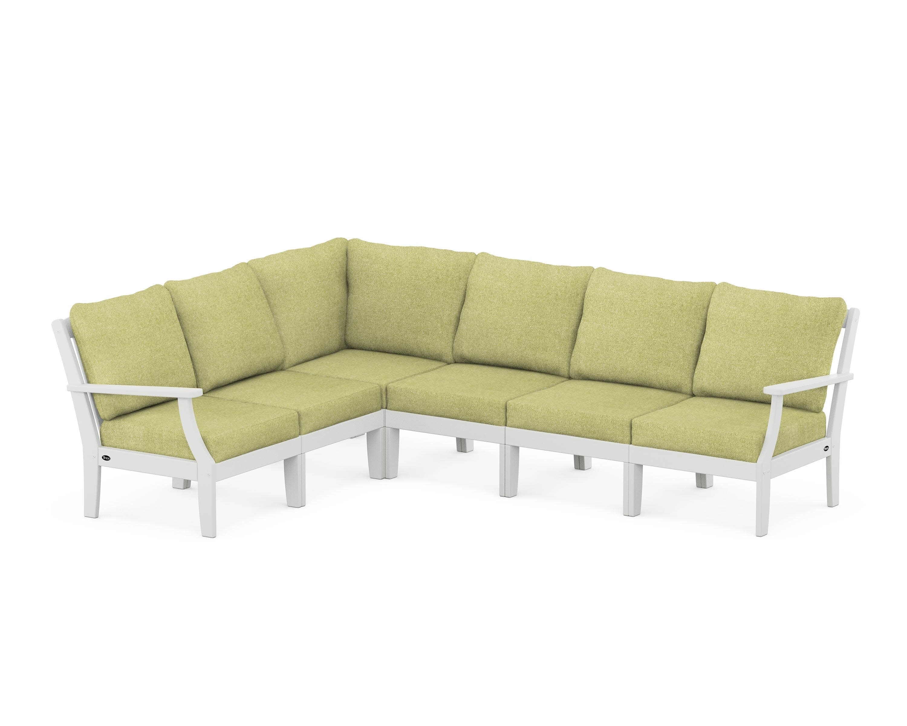 Yacht Club Modular 6-Piece Deep Seating Set in Classic White / Chartreuse Boucle