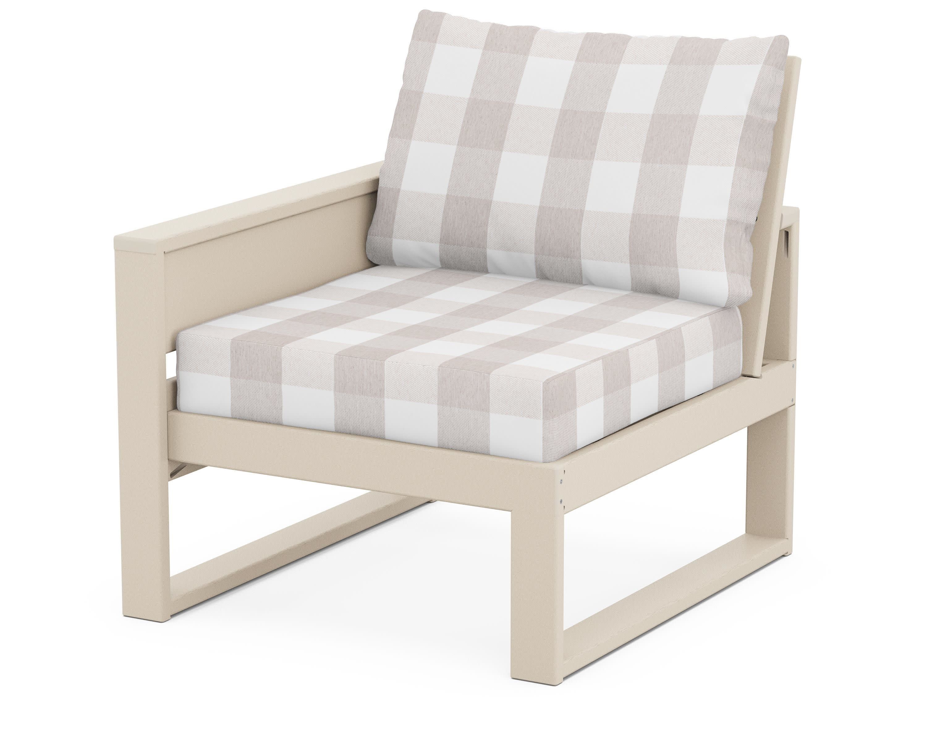 Eastport Modular Left Arm Chair in Sand Castle / Buffalo Plaid Dune Burlap