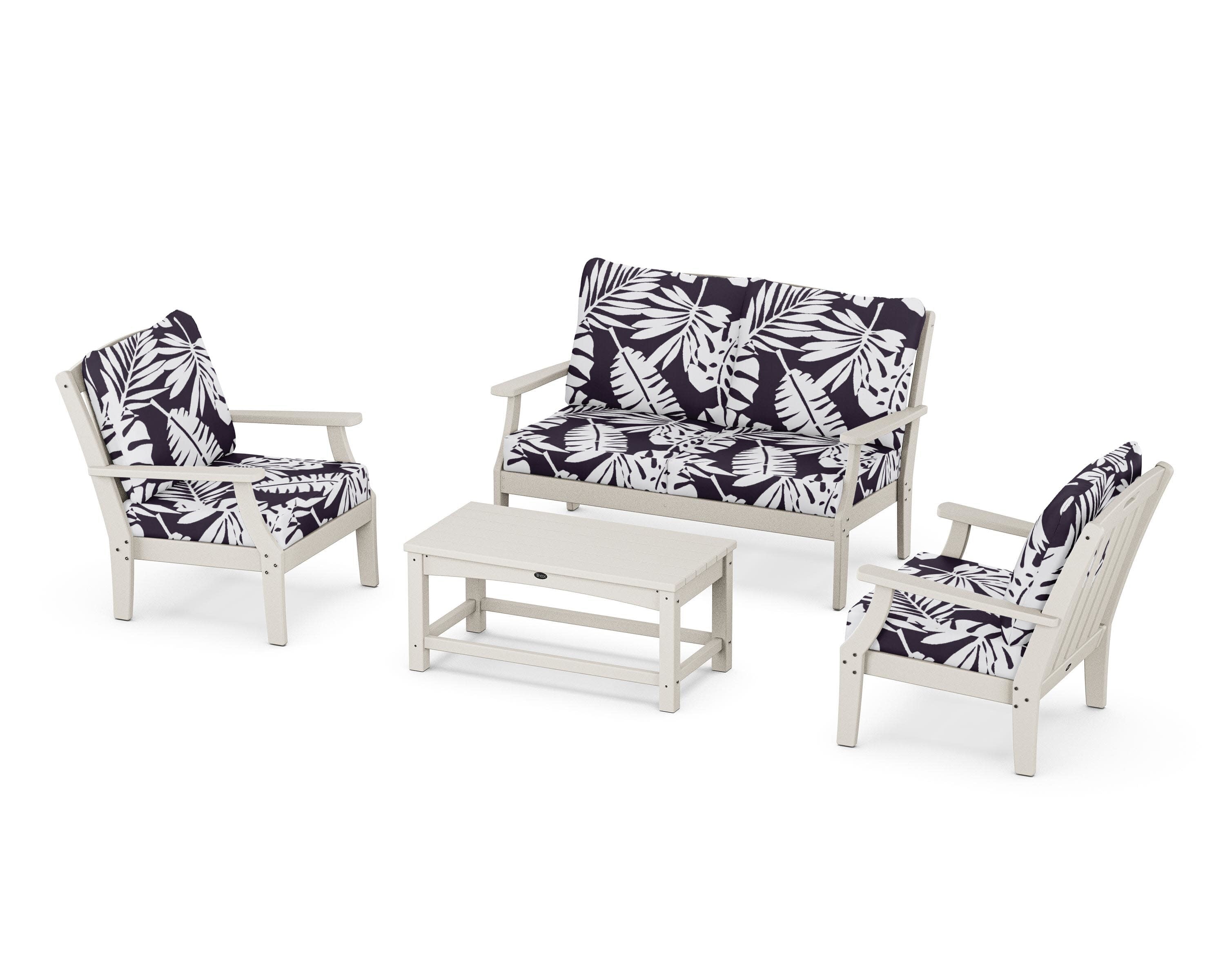 Yacht Club 4-Piece Deep Seating Chair Set in Sand Castle / Leaf Navy
