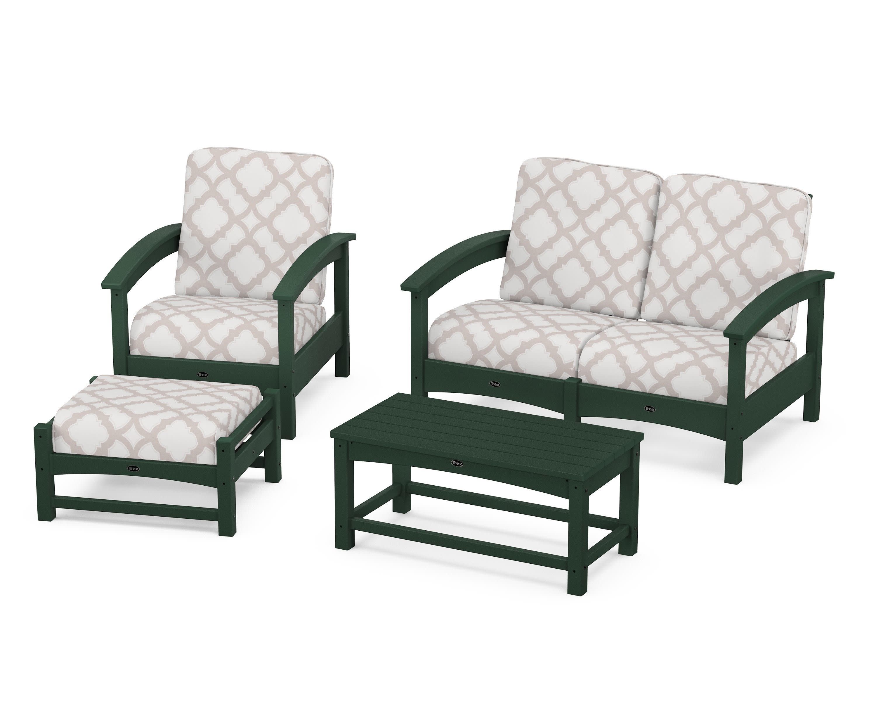 Rockport 4-Piece Deep Seating Conversation Group in Rainforest Canopy / Trellis Dune Burlap