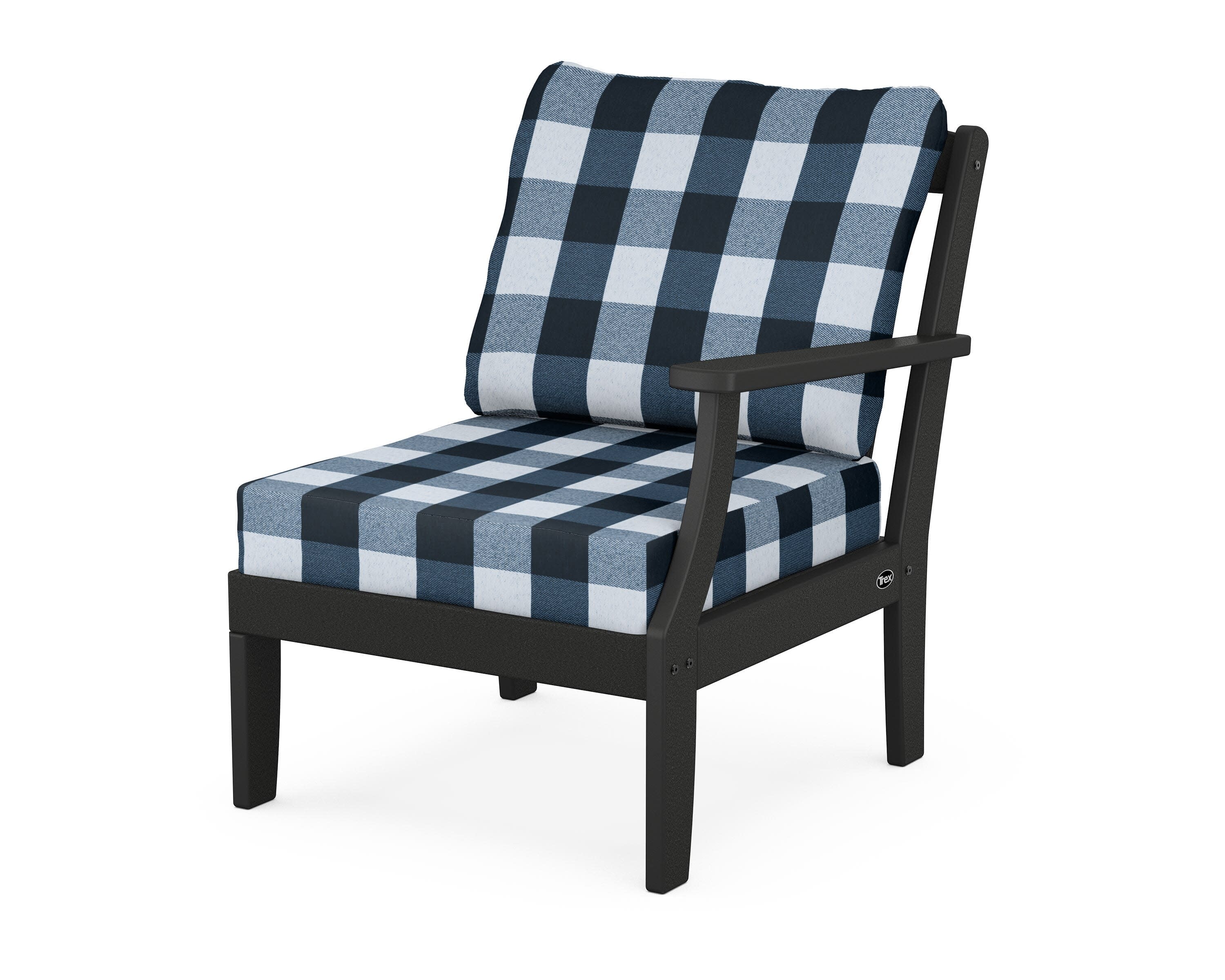 Yacht Club Modular Right Arm Chair in Charcoal Black / Buffalo Plaid Marine Indigo