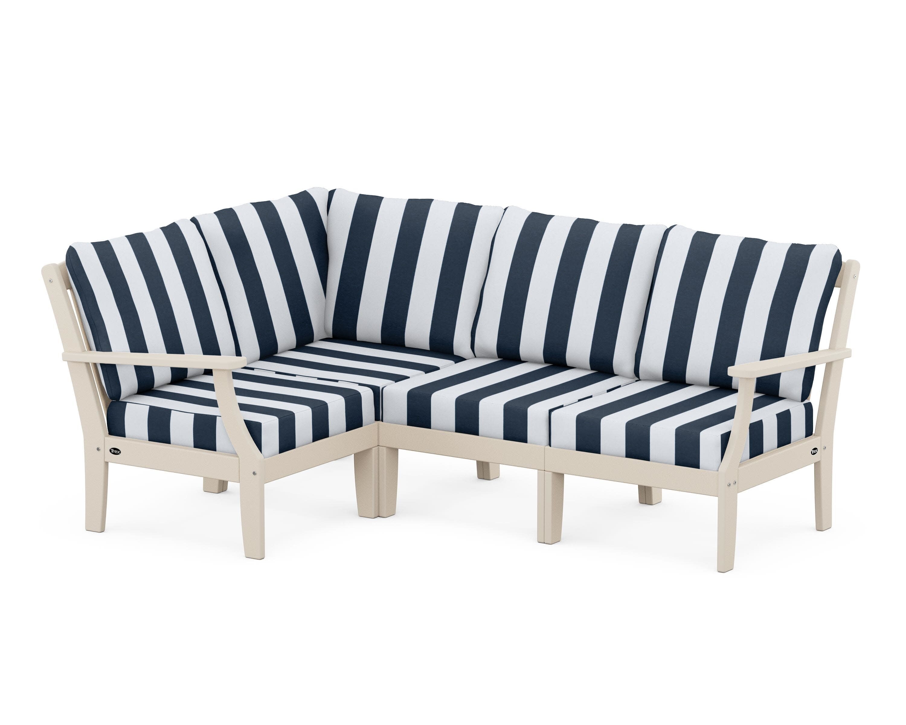 Yacht Club Modular 4-Piece Deep Seating Set in Sand Castle / Cabana Stripe Marine Indigo