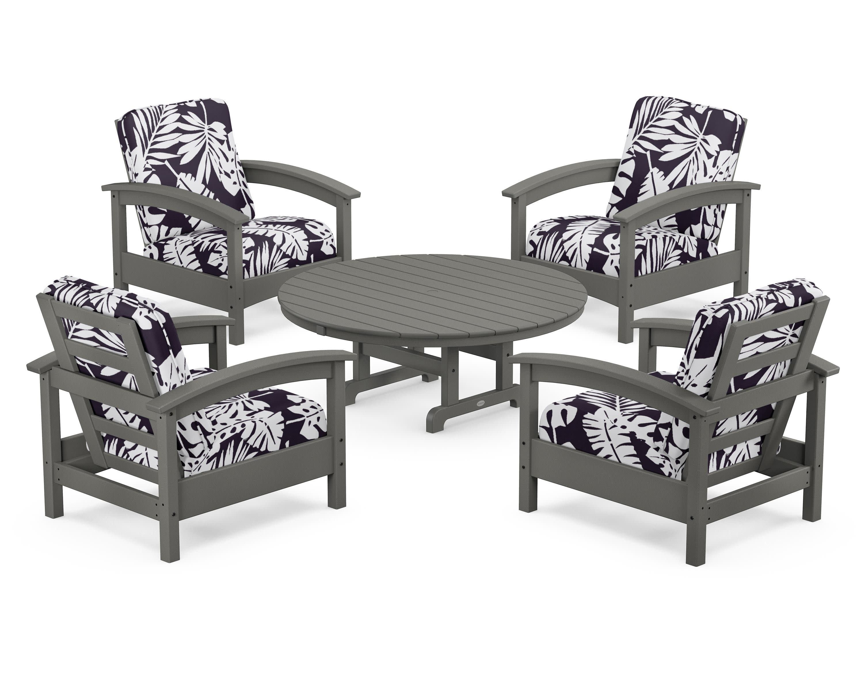Rockport 5-Piece Deep Seating Set in Stepping Stone / Leaf Navy