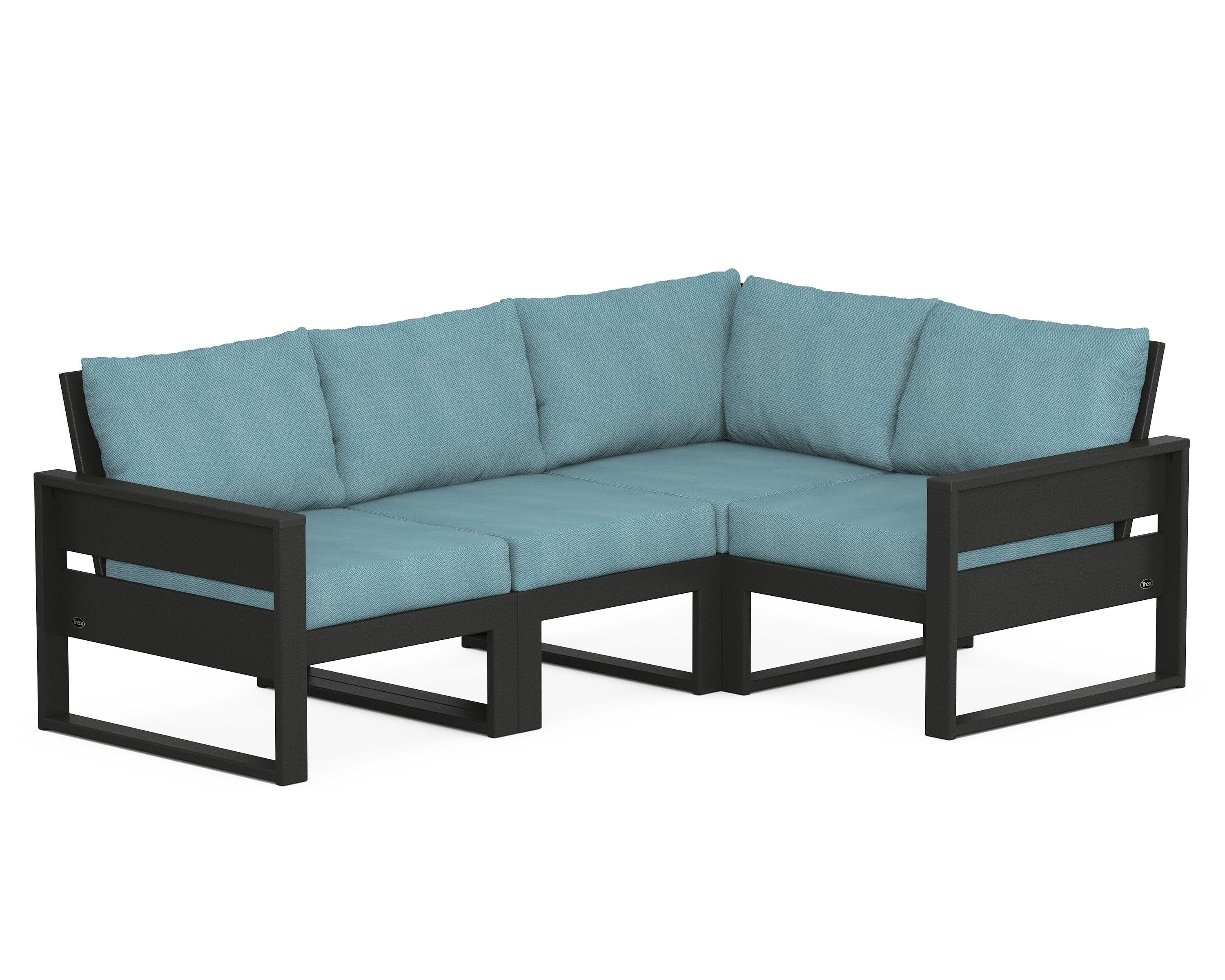 Eastport 4- Piece Sectional in Charcoal Black / Lattice Sky Blue