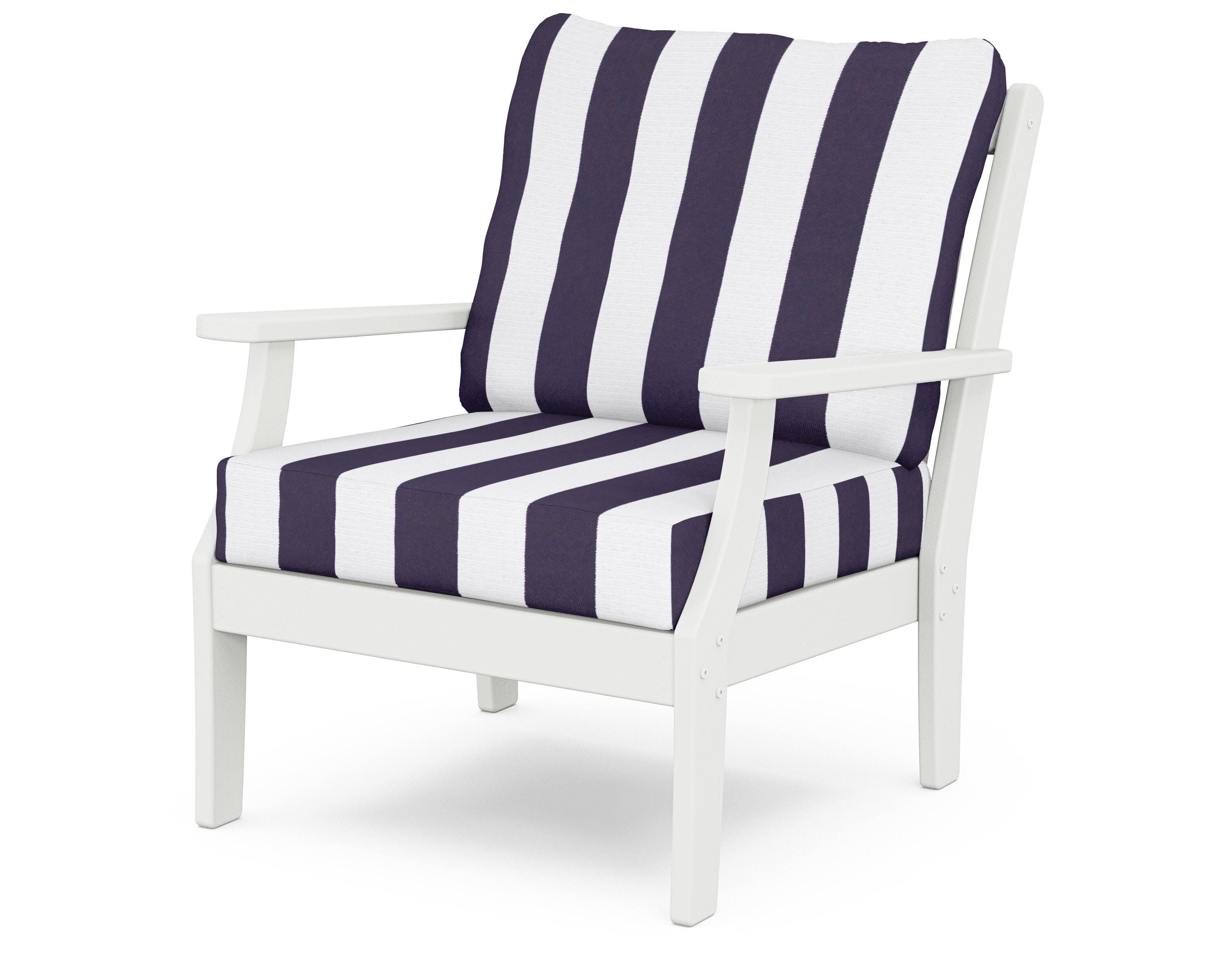 Yacht Club Deep Seating Chair in Classic White / Cabana Stripe Navy