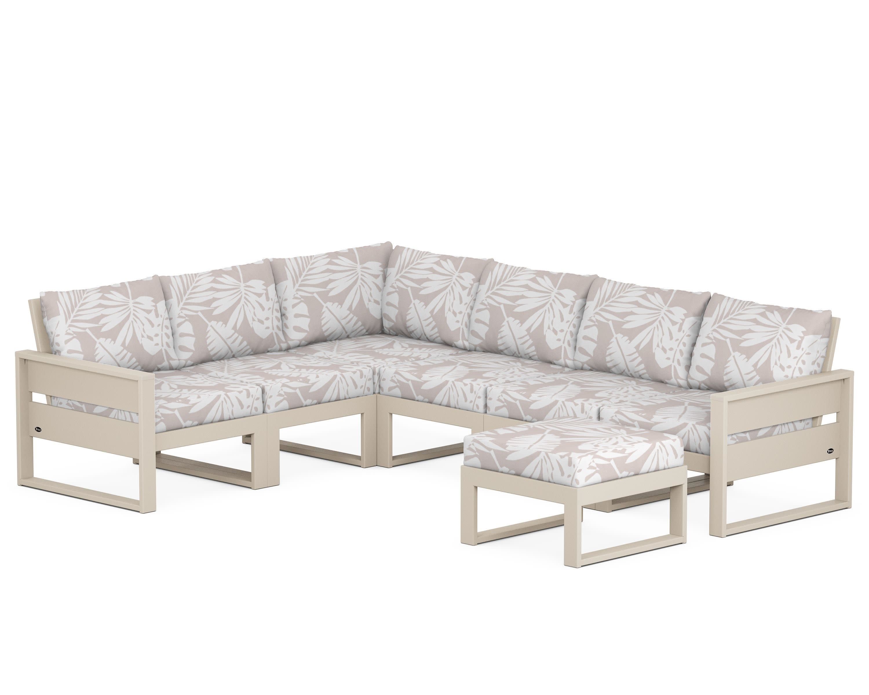 Eastport 6-Piece Sectional with Ottoman in Sand Castle / Leaf Dune Burlap