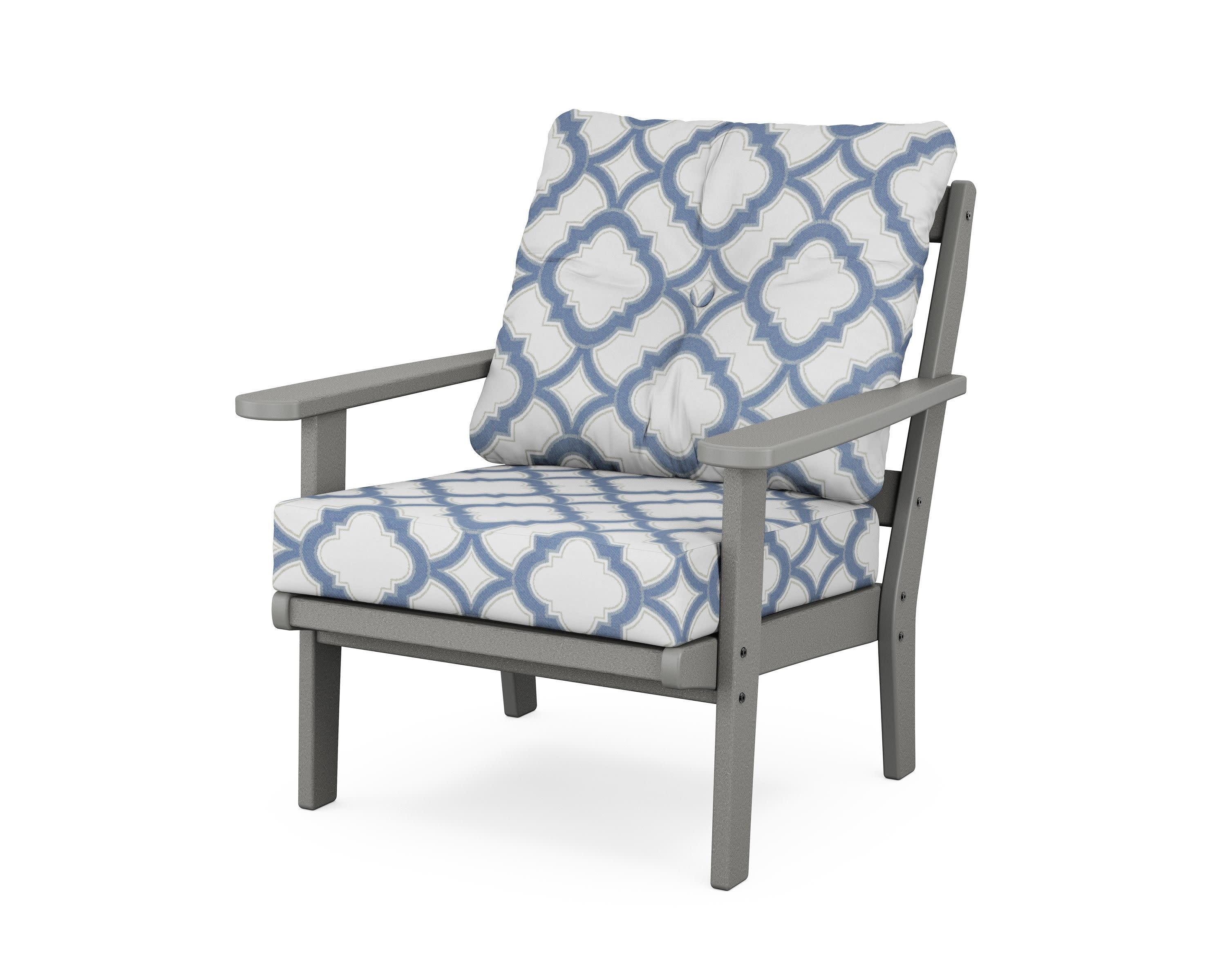 Cape Cod Deep Seating Chair in Stepping Stone / Trellis Sky Blue