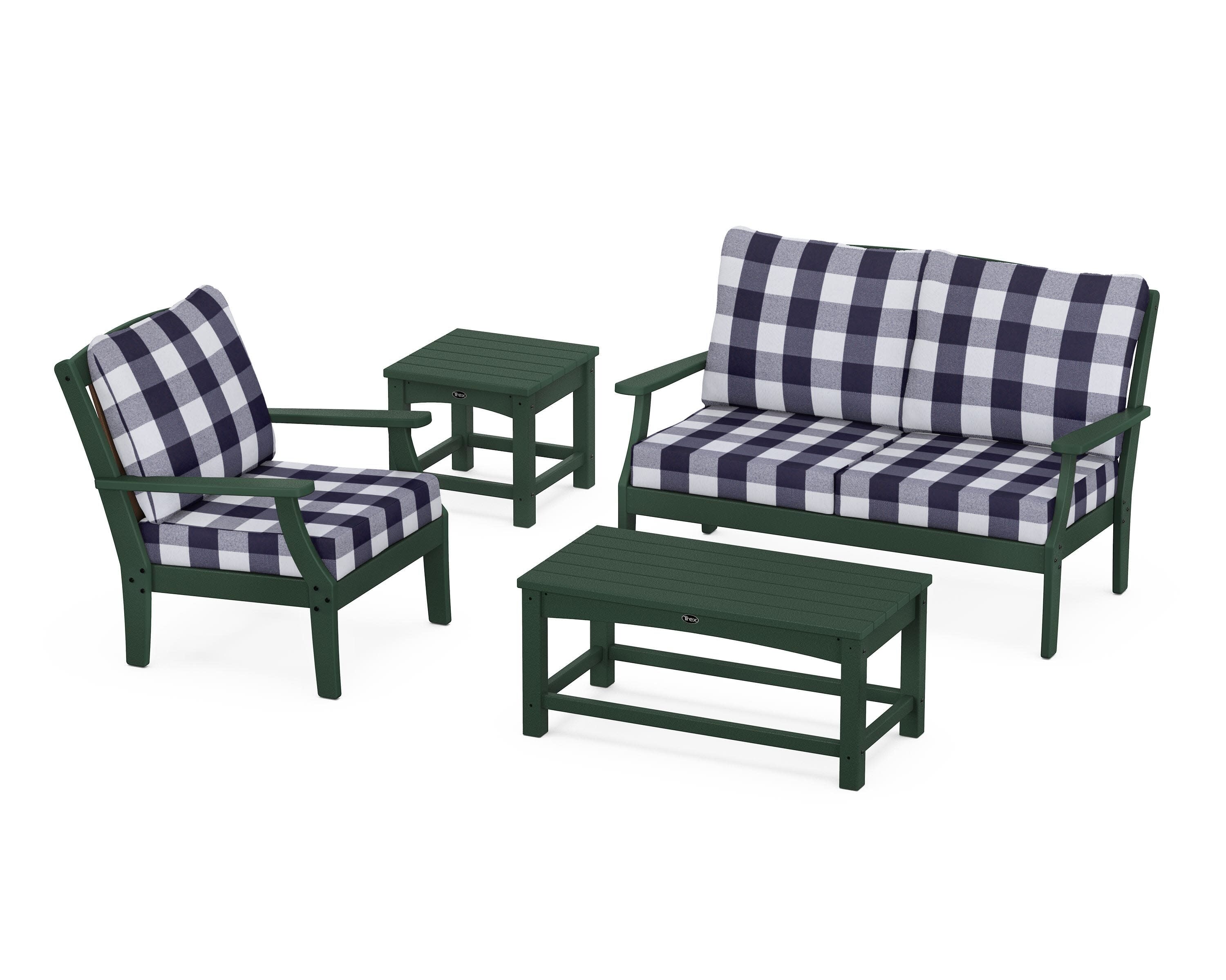 Yacht Club 4-Piece Deep Seating Set in Rainforest Canopy / Buffalo Plaid Navy