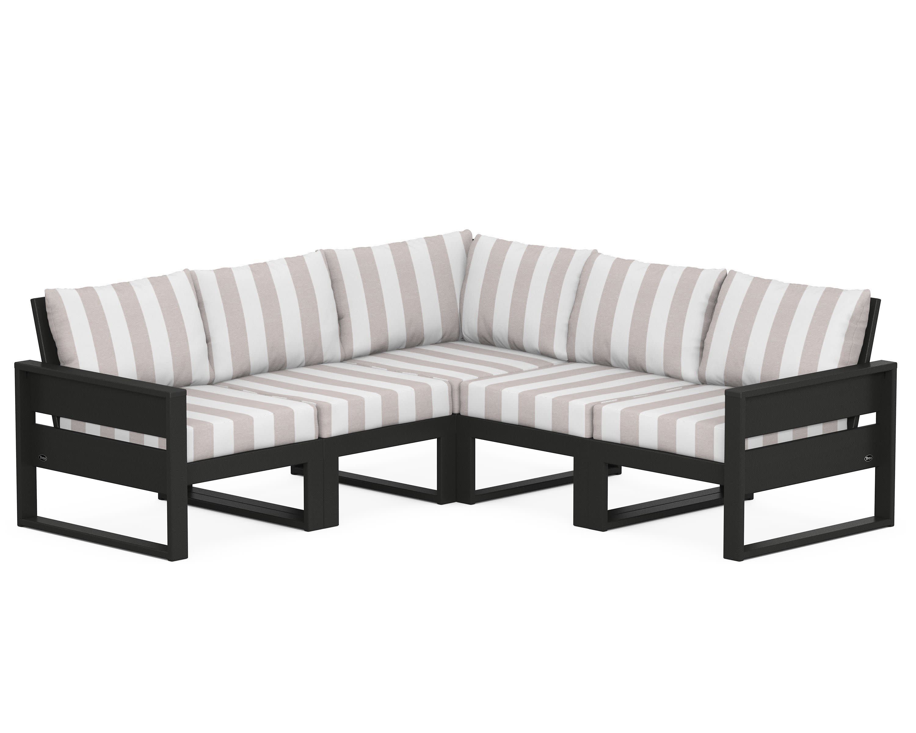 Eastport 5-Piece Sectional in Charcoal Black / Cabana Stripe Dune Burlap
