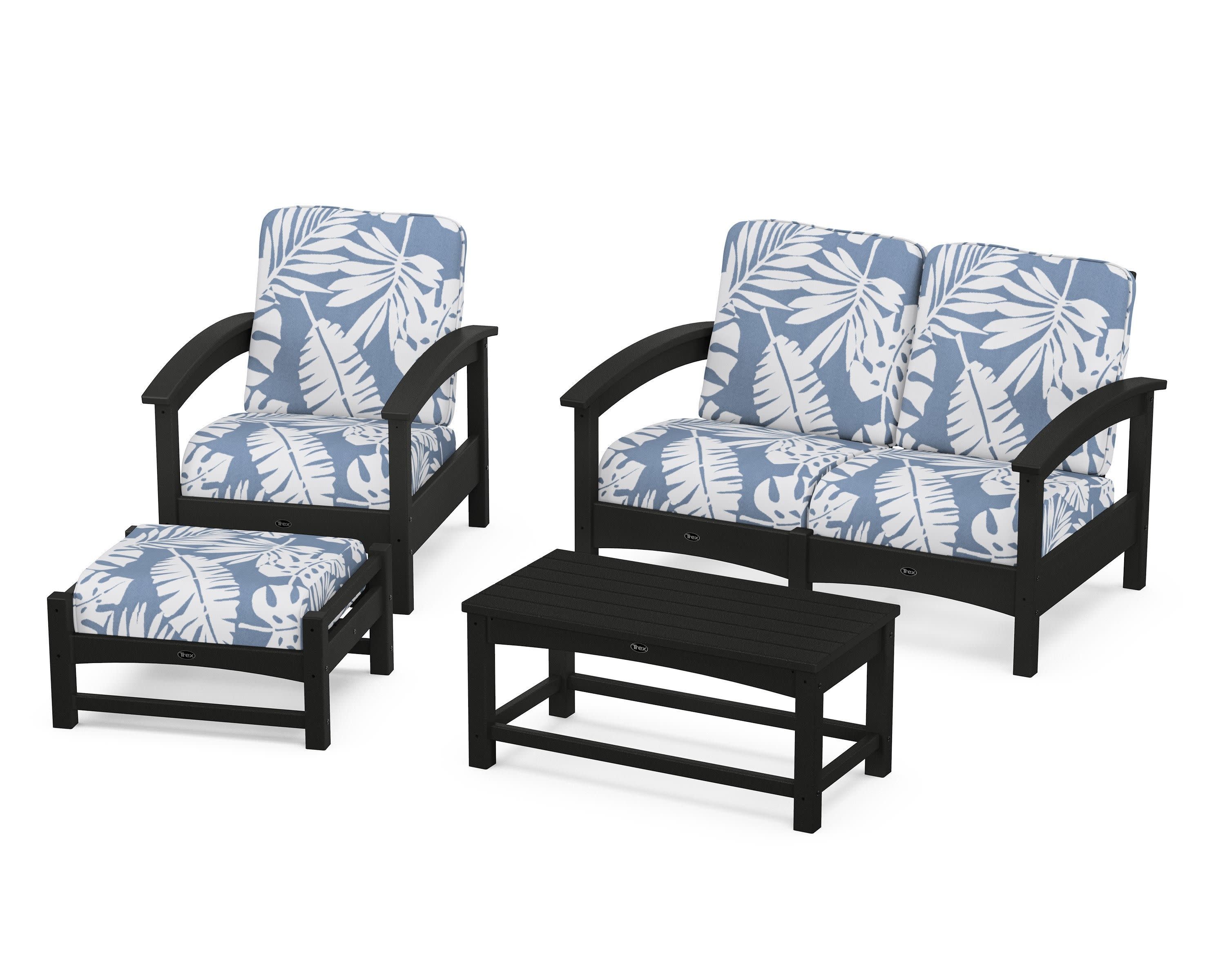 Rockport 4-Piece Deep Seating Conversation Group in Charcoal Black / Leaf Sky Blue