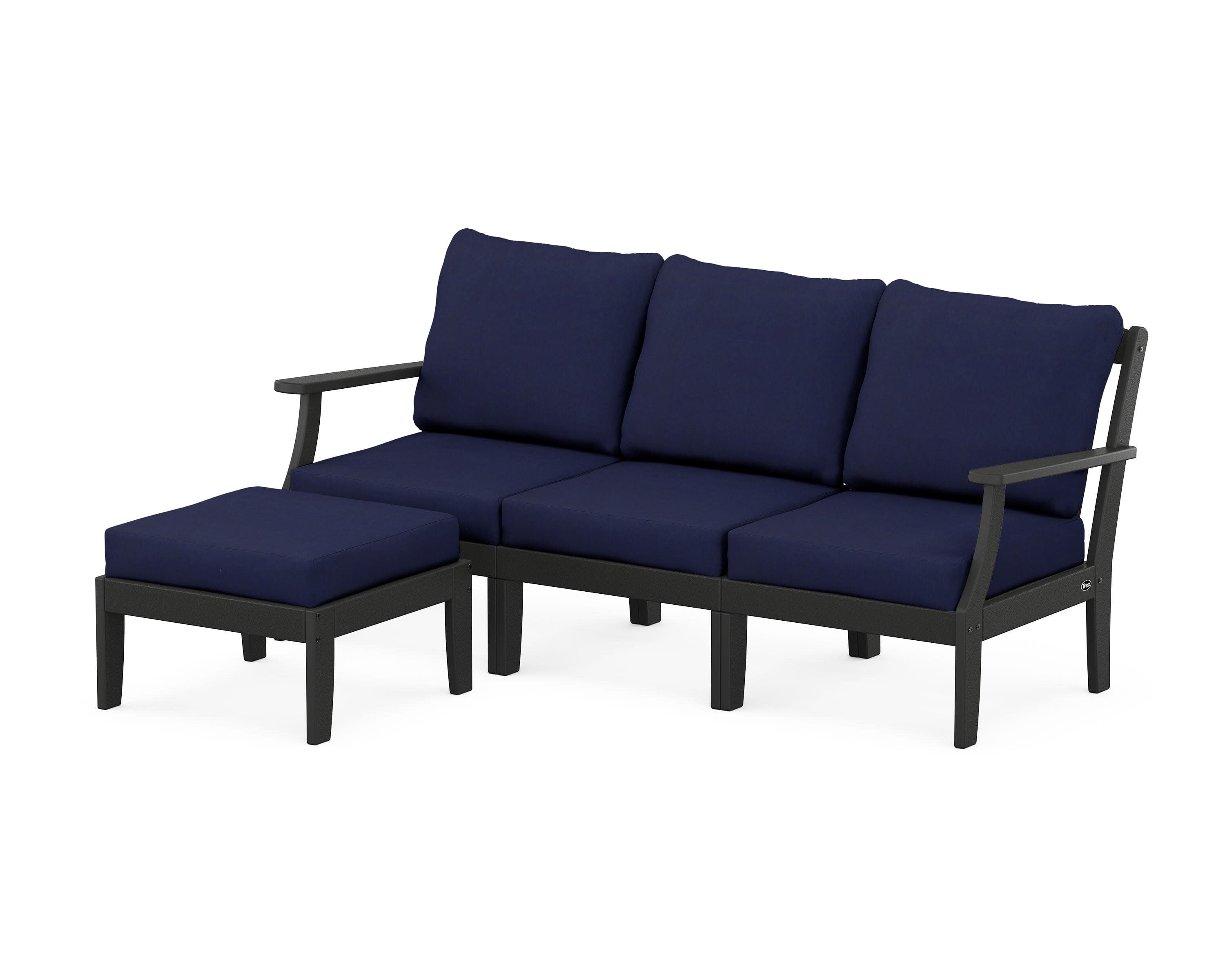 Yacht Club Modular 4-Piece Deep Seating Set with Ottoman in Charcoal Black / Navy