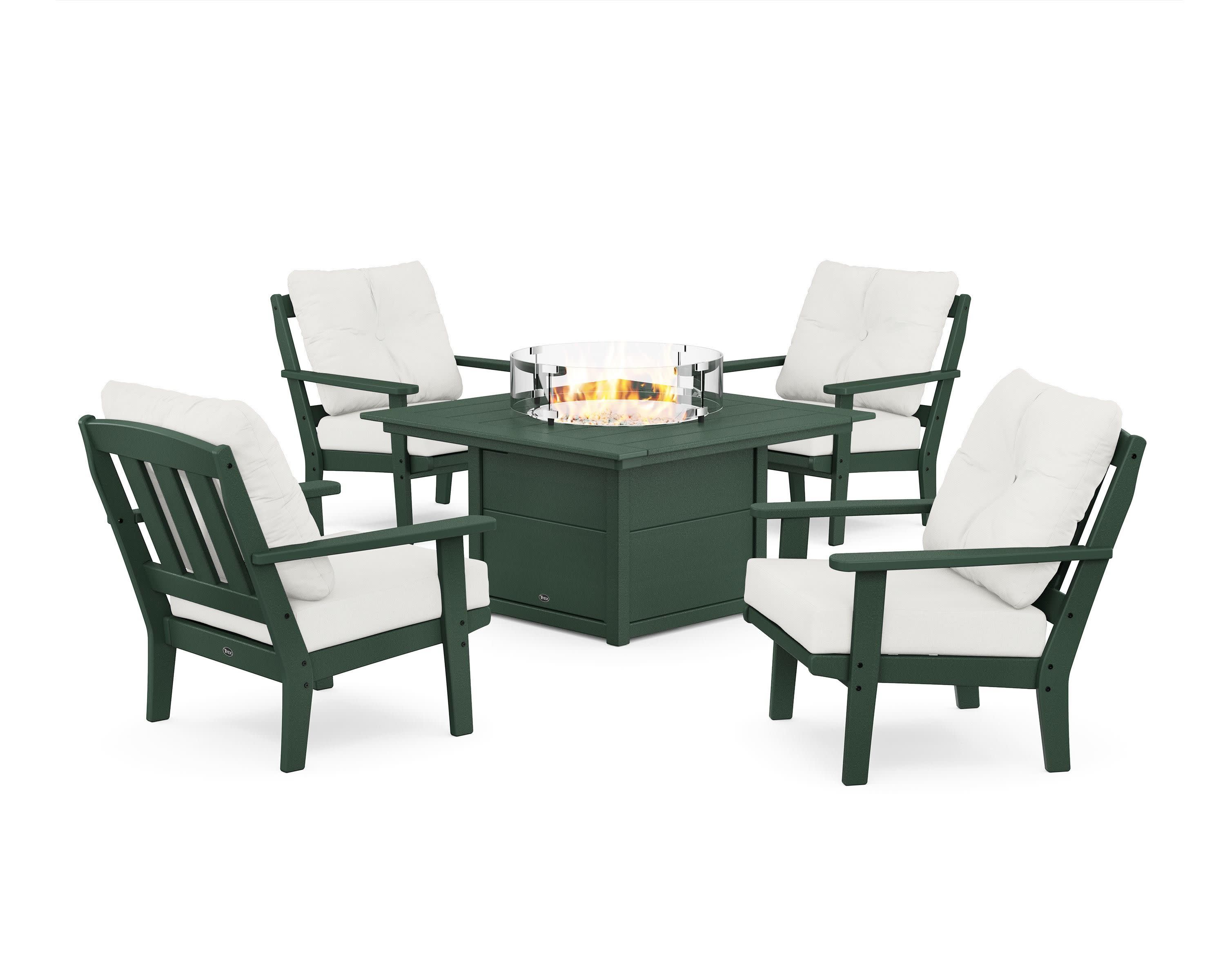 Cape Cod 5-Piece Deep Seating Set with Fire Pit Table in Rainforest Canopy / Natural Linen