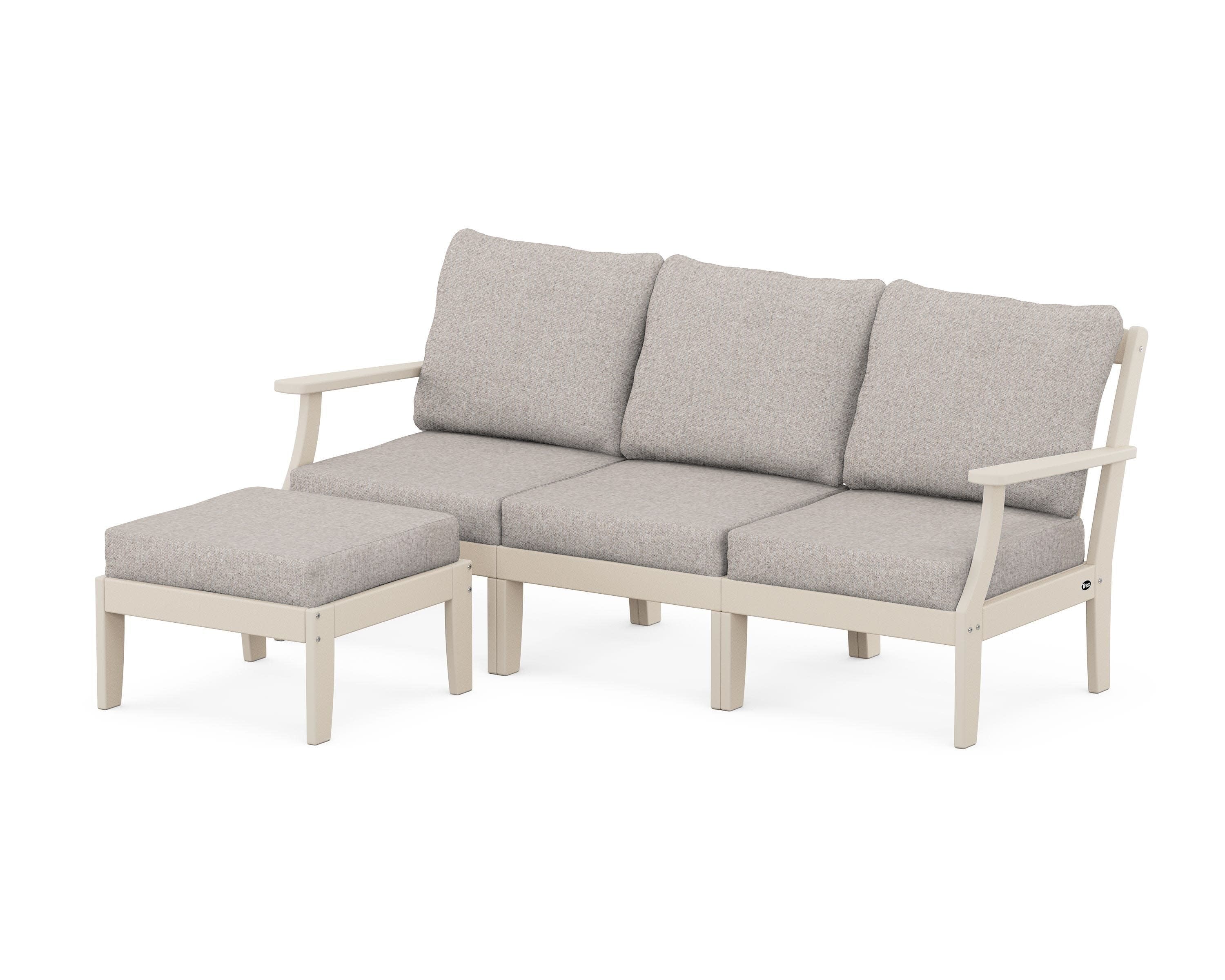 Yacht Club Modular 4-Piece Deep Seating Set with Ottoman in Sand Castle / Weathered Tweed