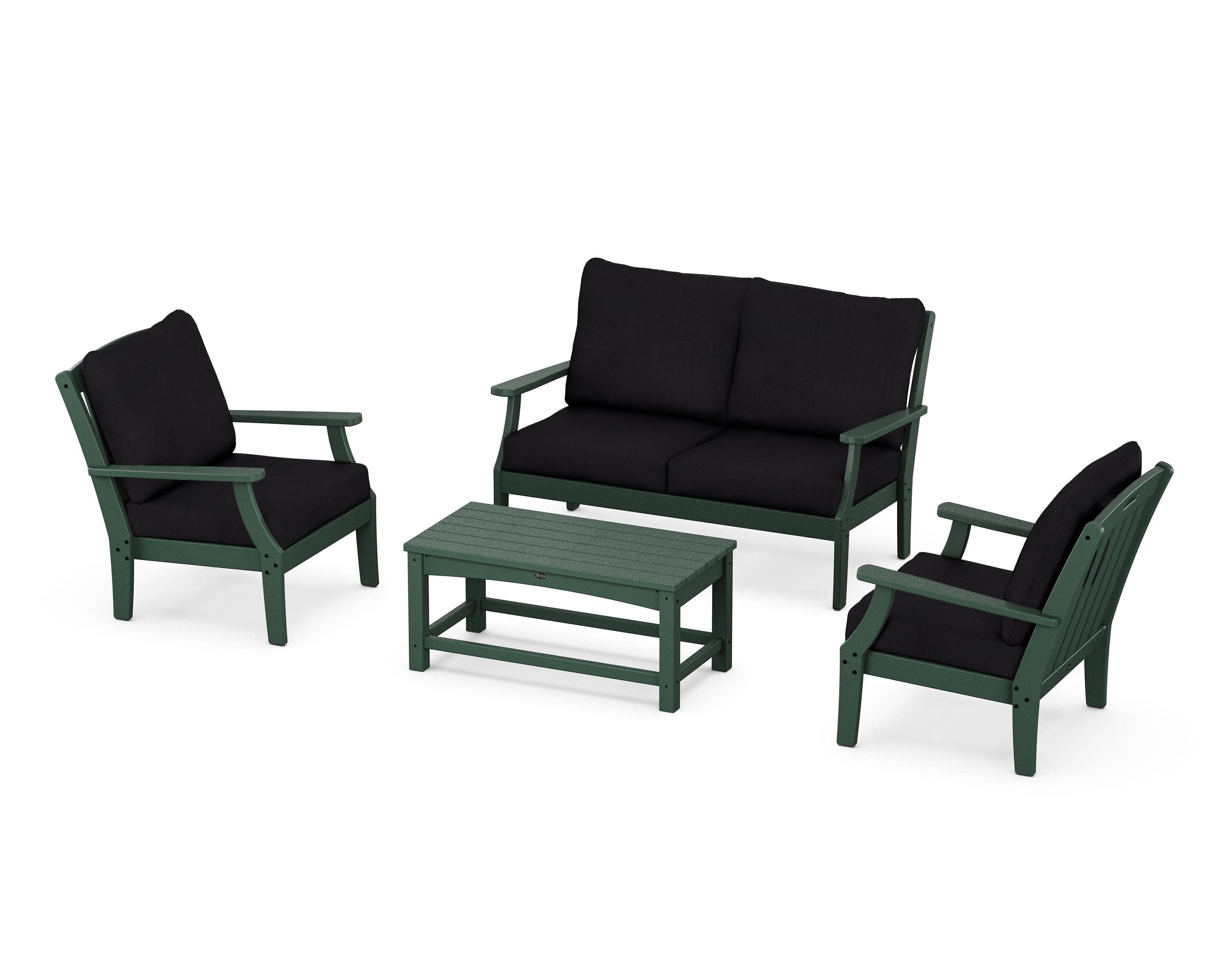 Yacht Club 4-Piece Deep Seating Chair Set in Rainforest Canopy / Midnight Linen