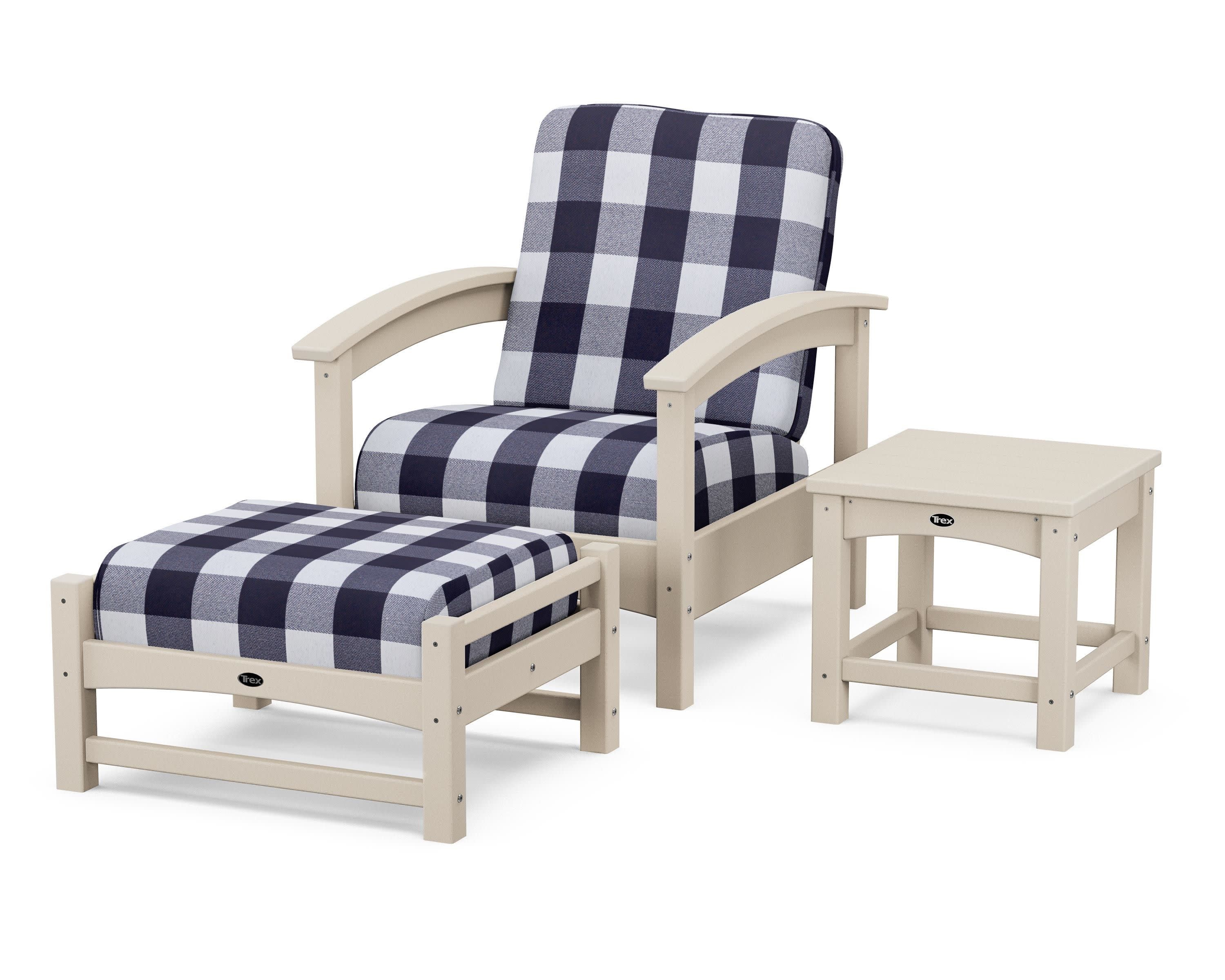 Rockport 3-Piece Deep Seating Set in Sand Castle / Buffalo Plaid Navy