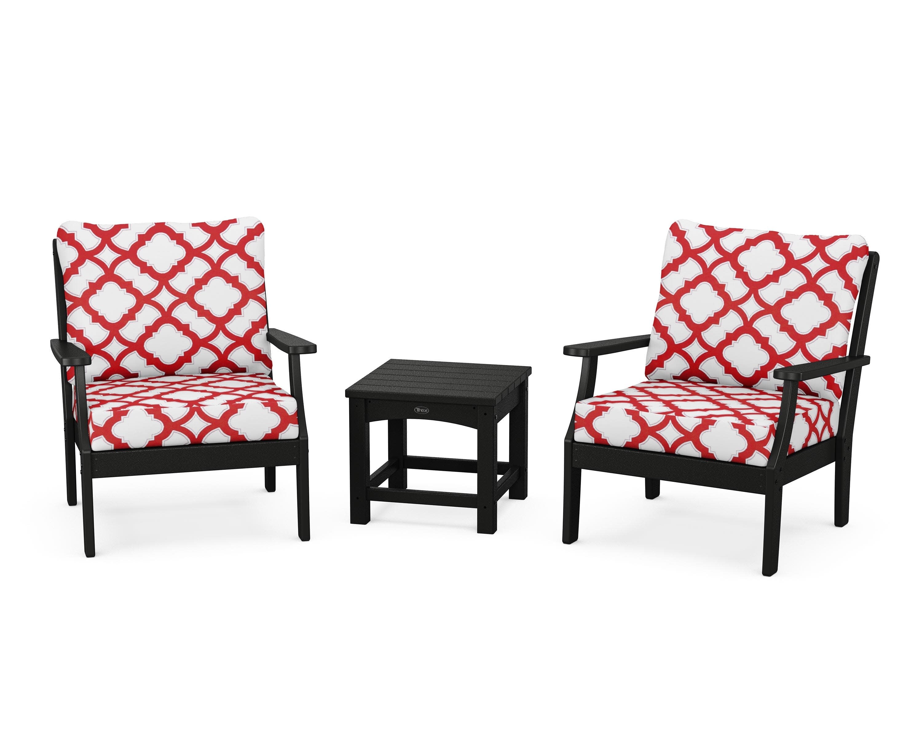 Yacht Club 3-Piece Deep Seating Set in Charcoal Black / Trellis Crimson
