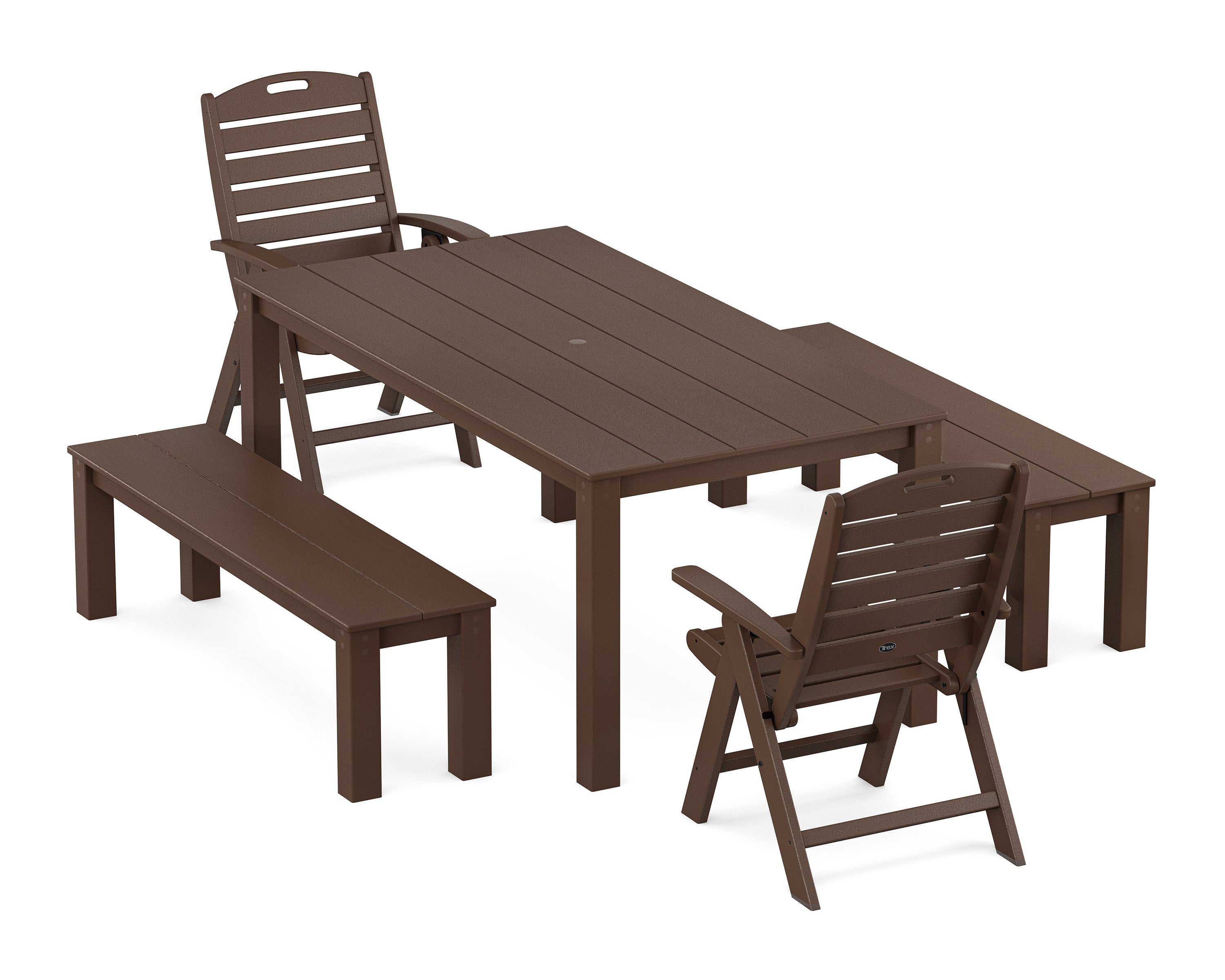 Yacht Club Highback Chair 5-Piece Parsons Dining Set with Benches in Vintage Lantern