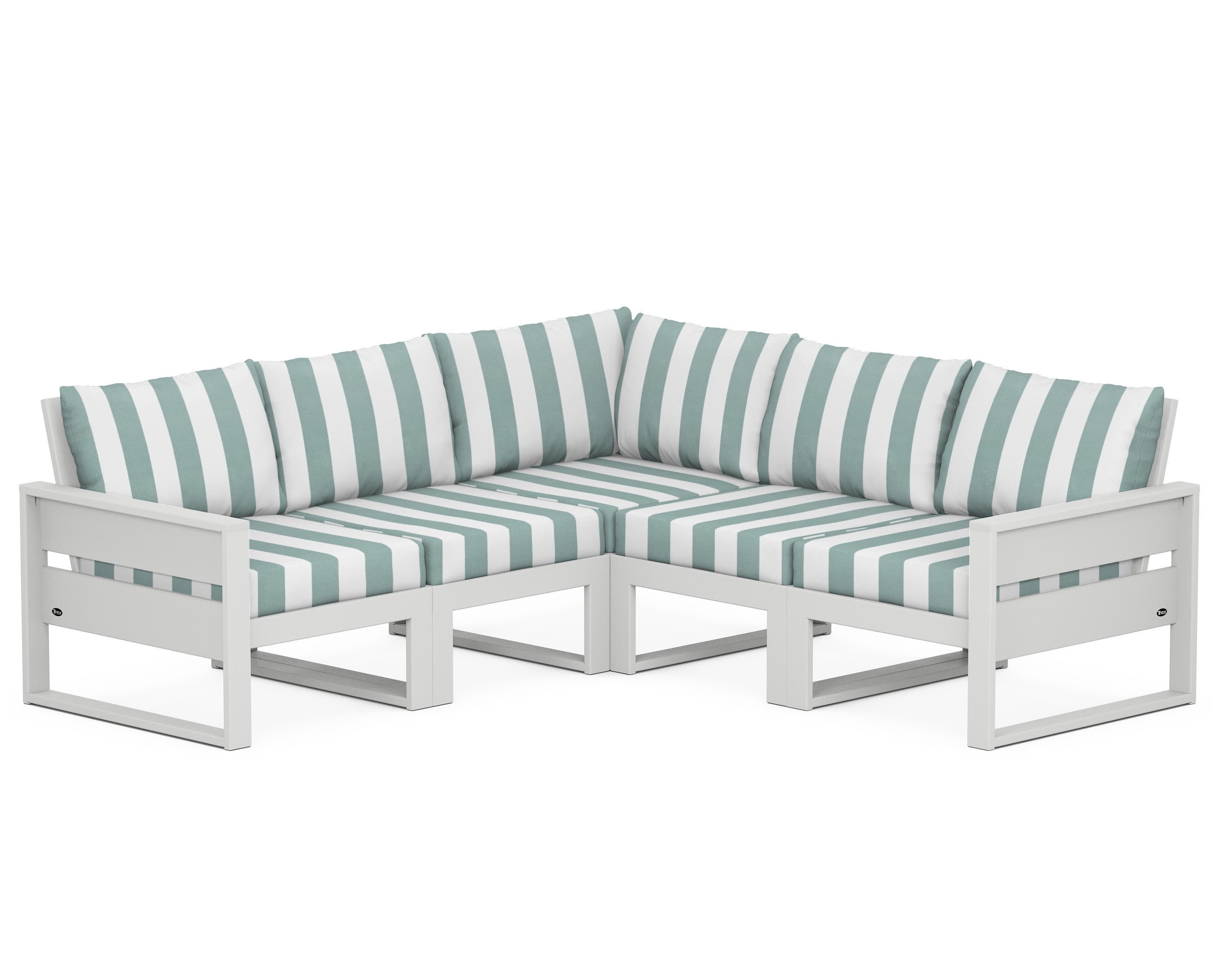 Eastport 5-Piece Sectional in Classic White / Cabana Stripe Glacier Spa