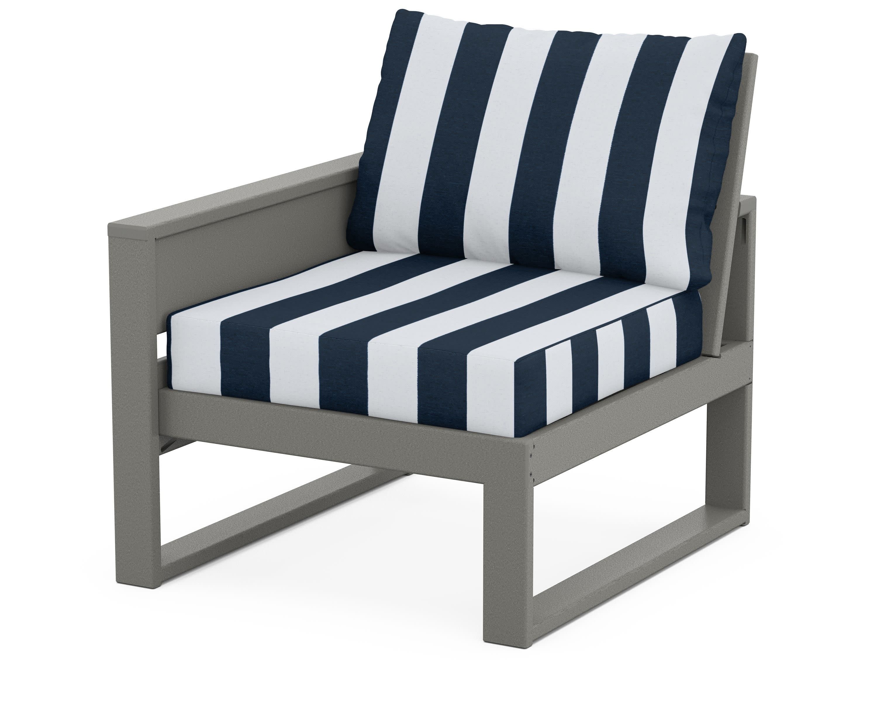 Eastport Modular Left Arm Chair in Stepping Stone / Cabana Stripe Marine Indigo