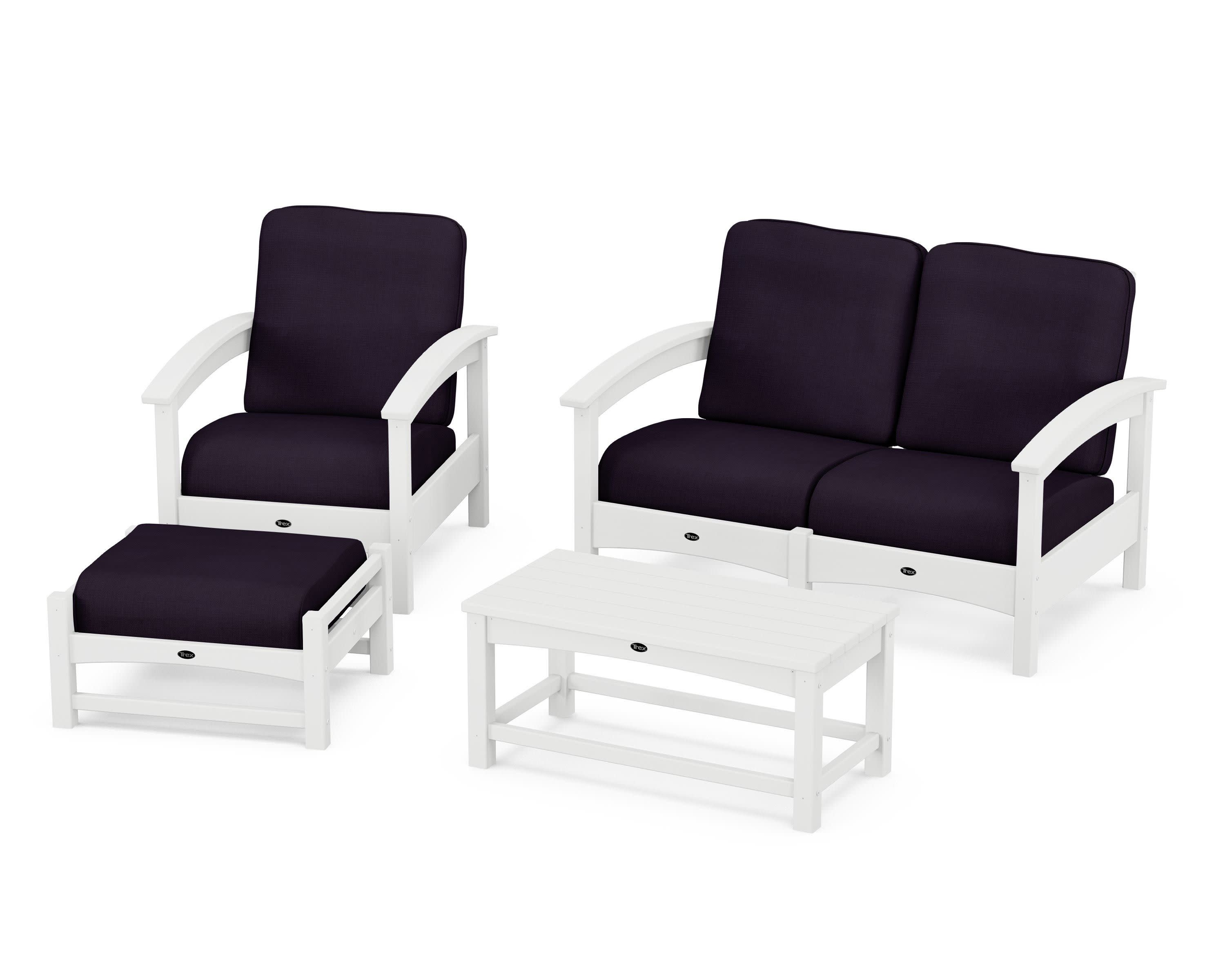 Rockport 4-Piece Deep Seating Conversation Group in Classic White / Navy Linen
