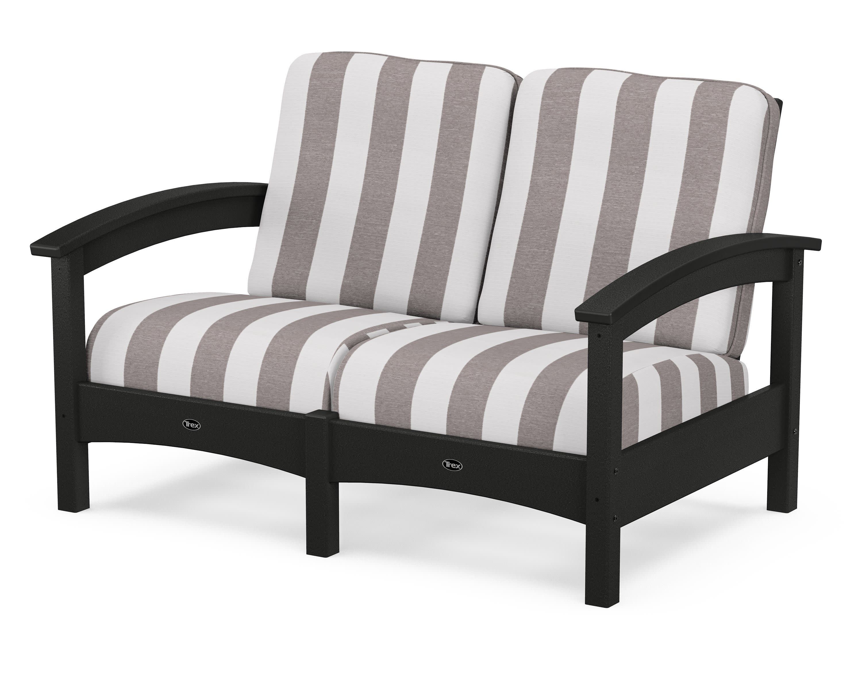 Rockport Club Loveseat in Charcoal Black / Cabana Stripe Grey Mist