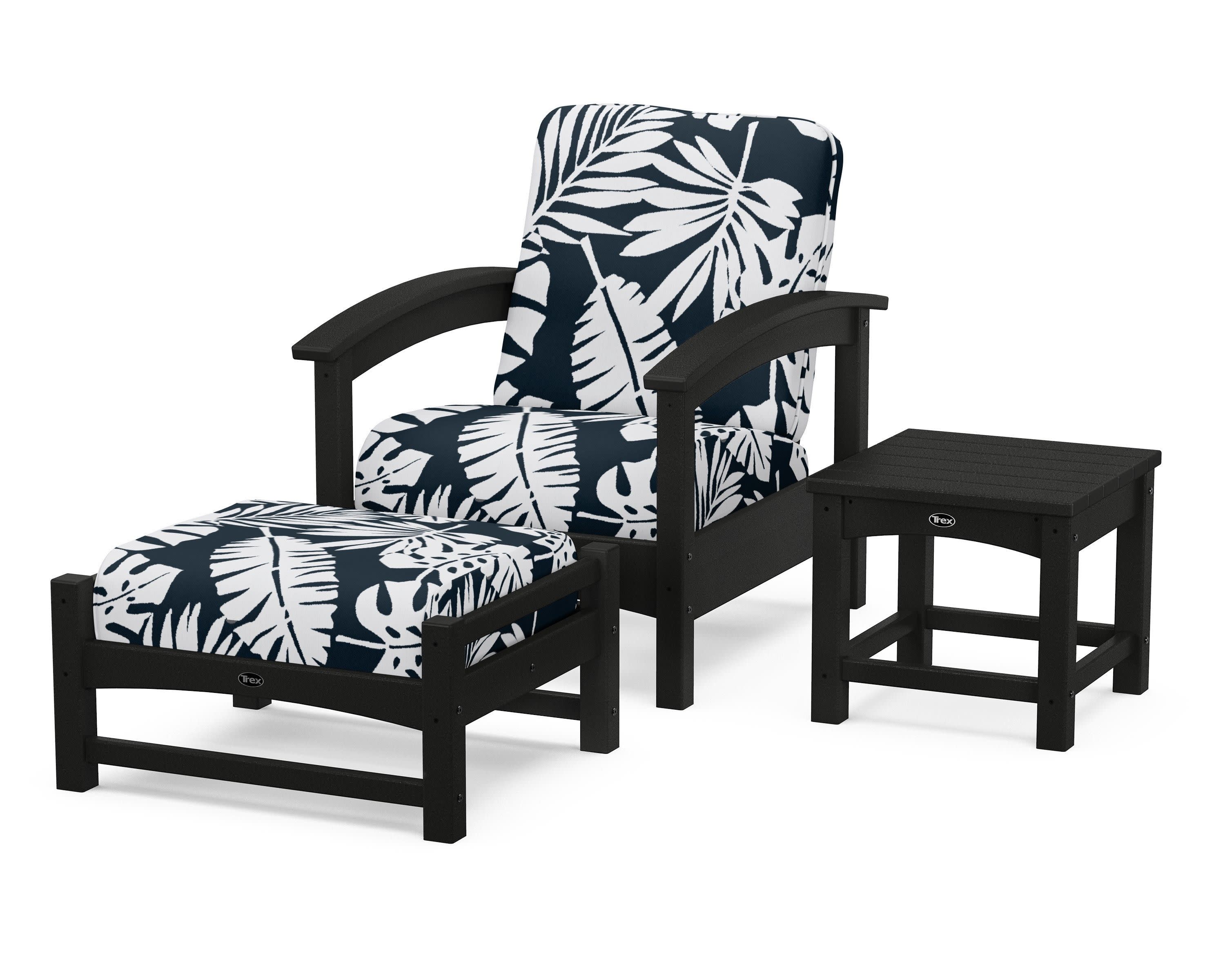 Rockport 3-Piece Deep Seating Set in Charcoal Black / Leaf Marine Indigo