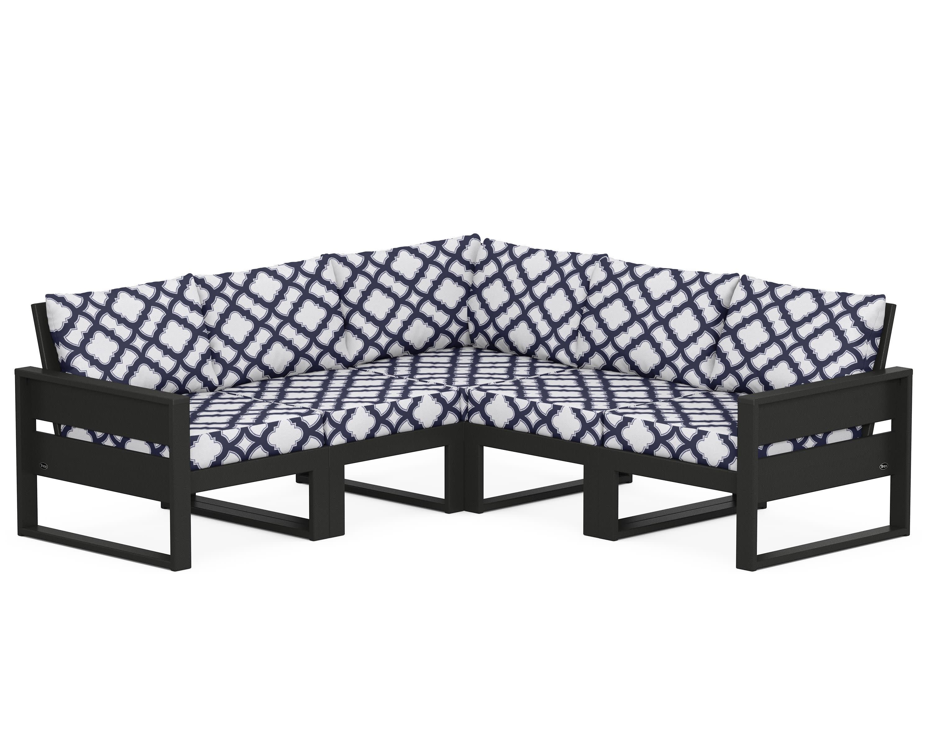 Eastport 5-Piece Sectional in Charcoal Black / Trellis Navy