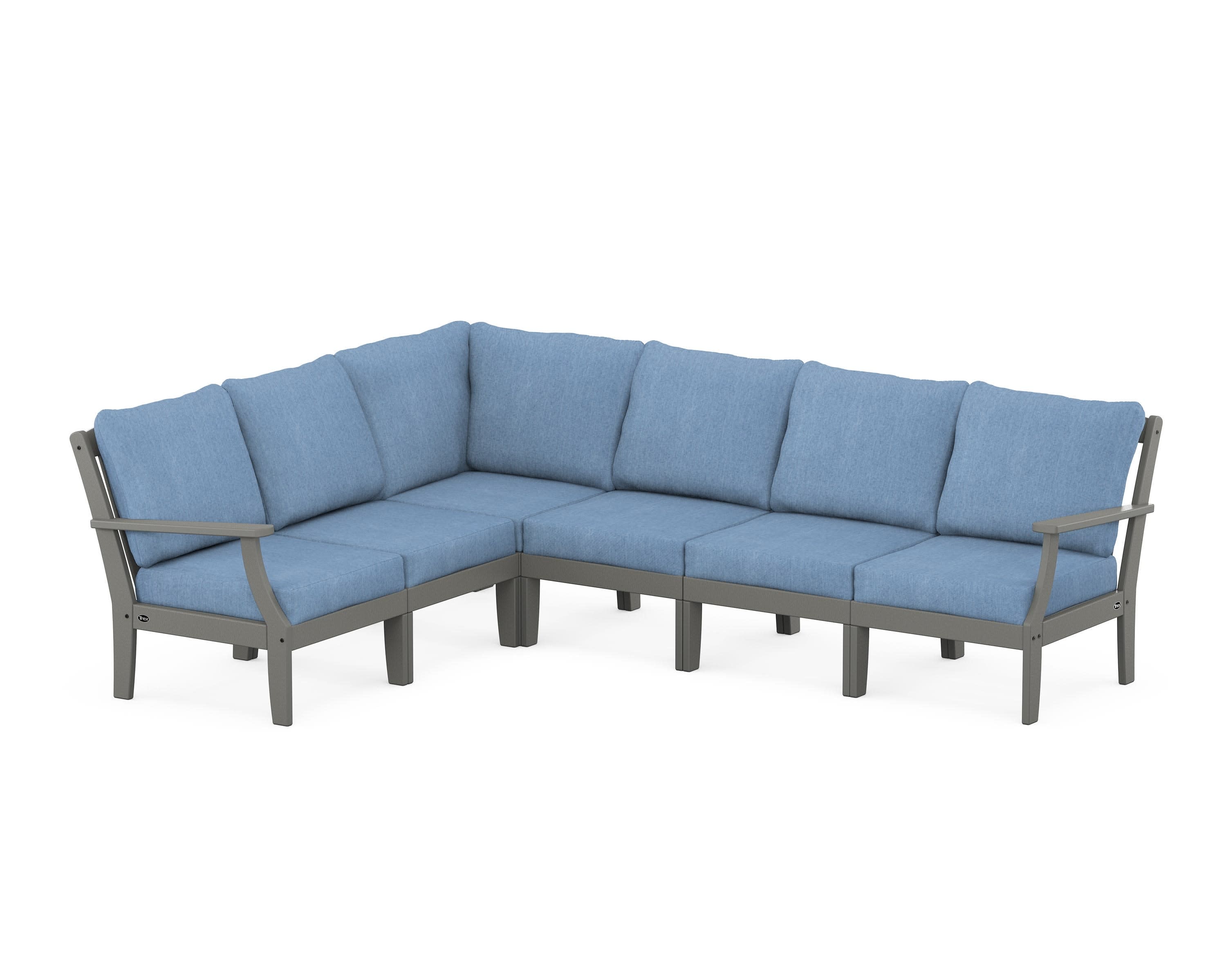 Yacht Club Modular 6-Piece Deep Seating Set in Stepping Stone / Sky Blue