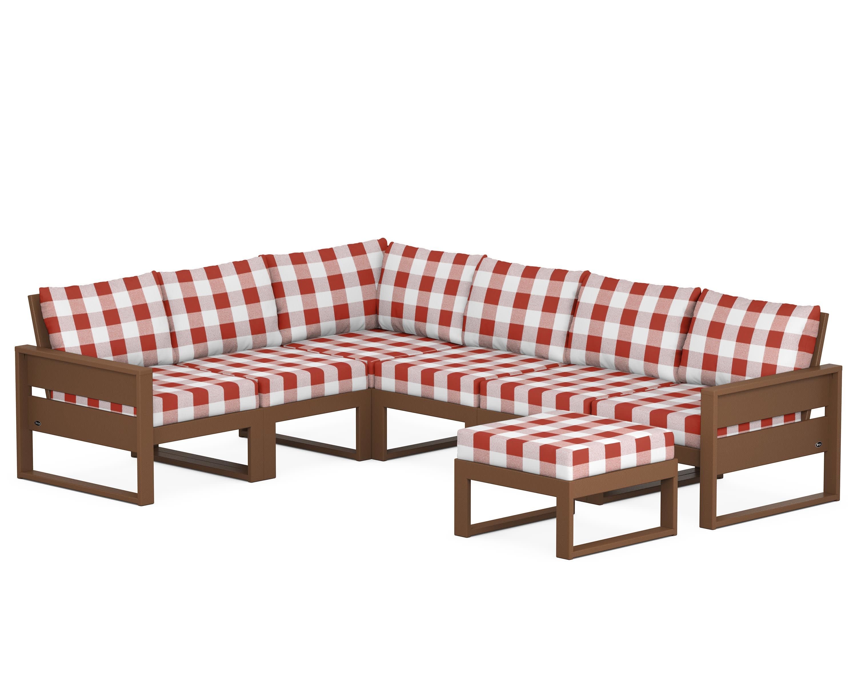 Eastport 6-Piece Sectional with Ottoman in Tree House / Buffalo Plaid Crimson