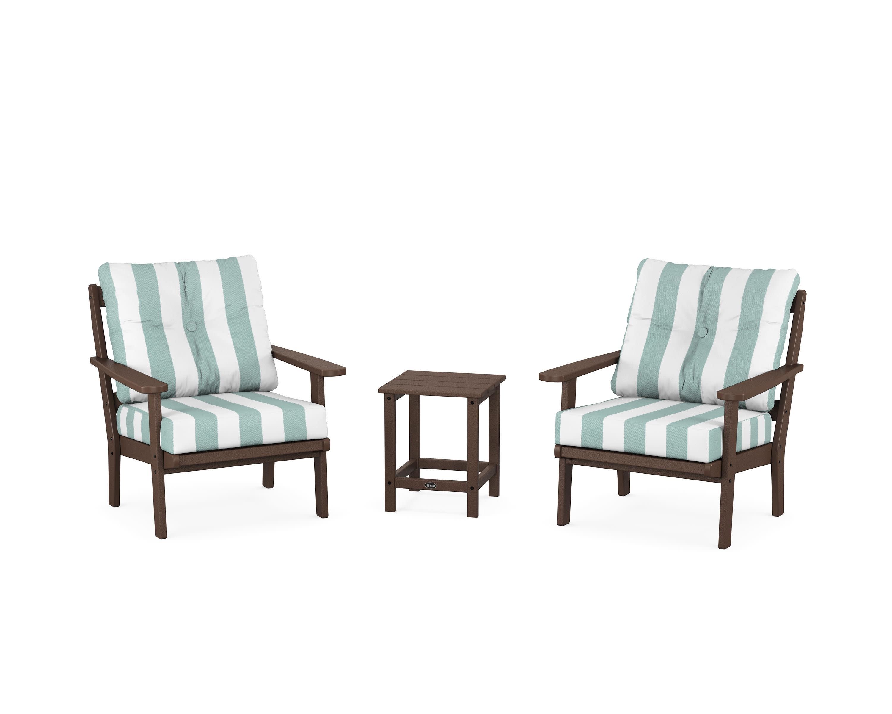 Cape Cod 3-Piece Deep Seating Set in Vintage Lantern / Cabana Stripe Glacier Spa