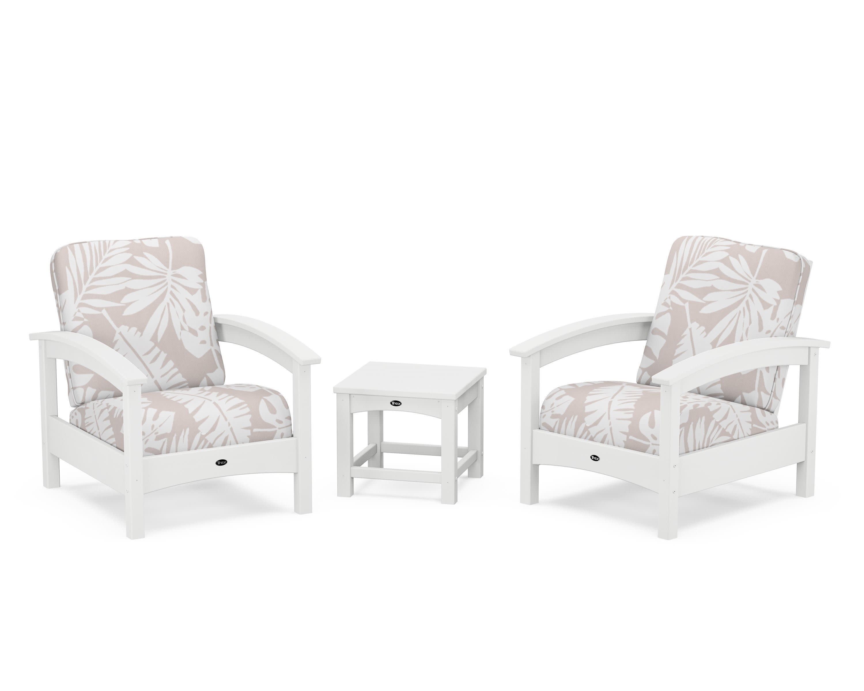 Rockport Club 3-Piece Deep Seating Conversation Set in Classic White / Leaf Dune Burlap