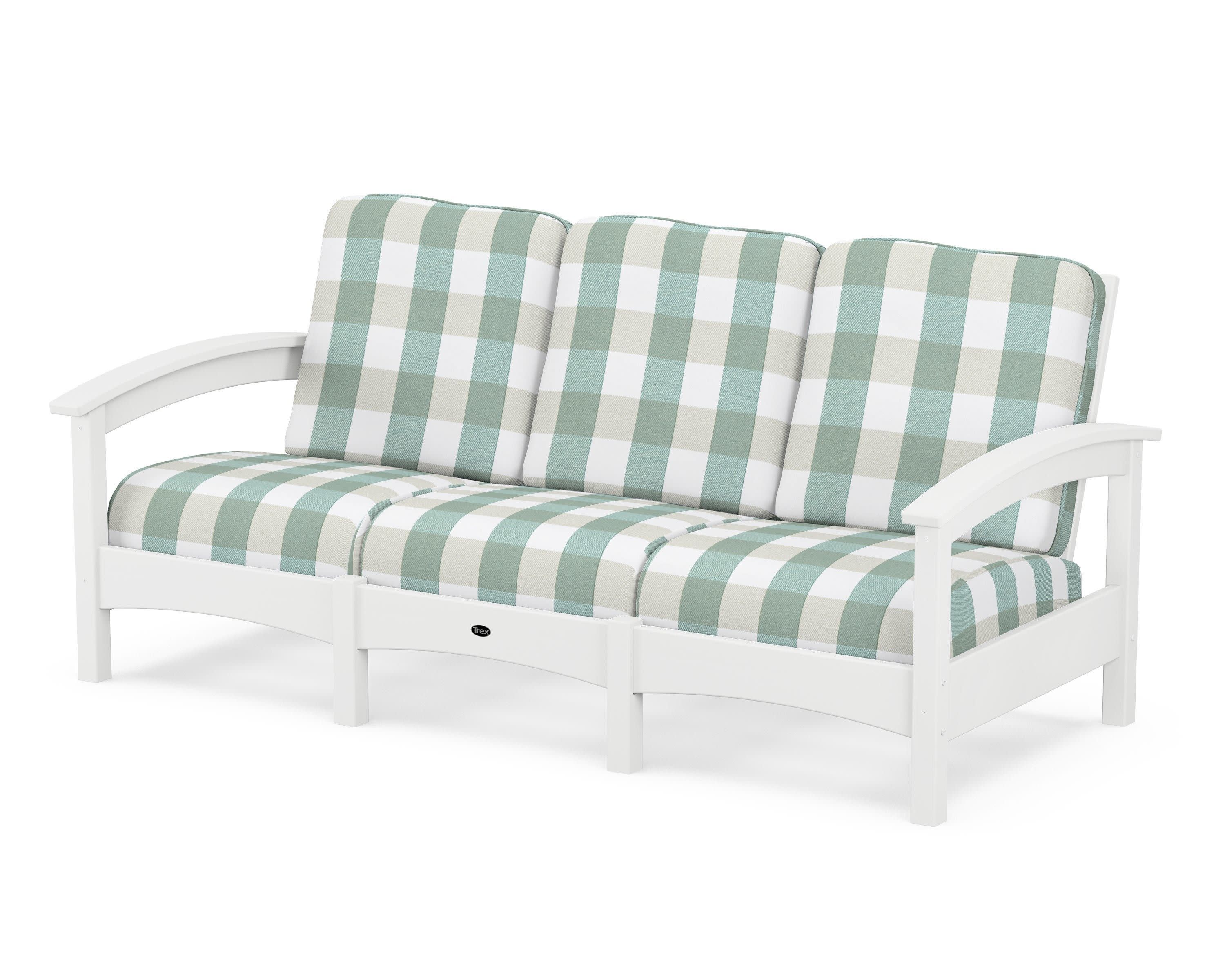 Rockport Club Sofa in Classic White / Buffalo Plaid Glacier Spa