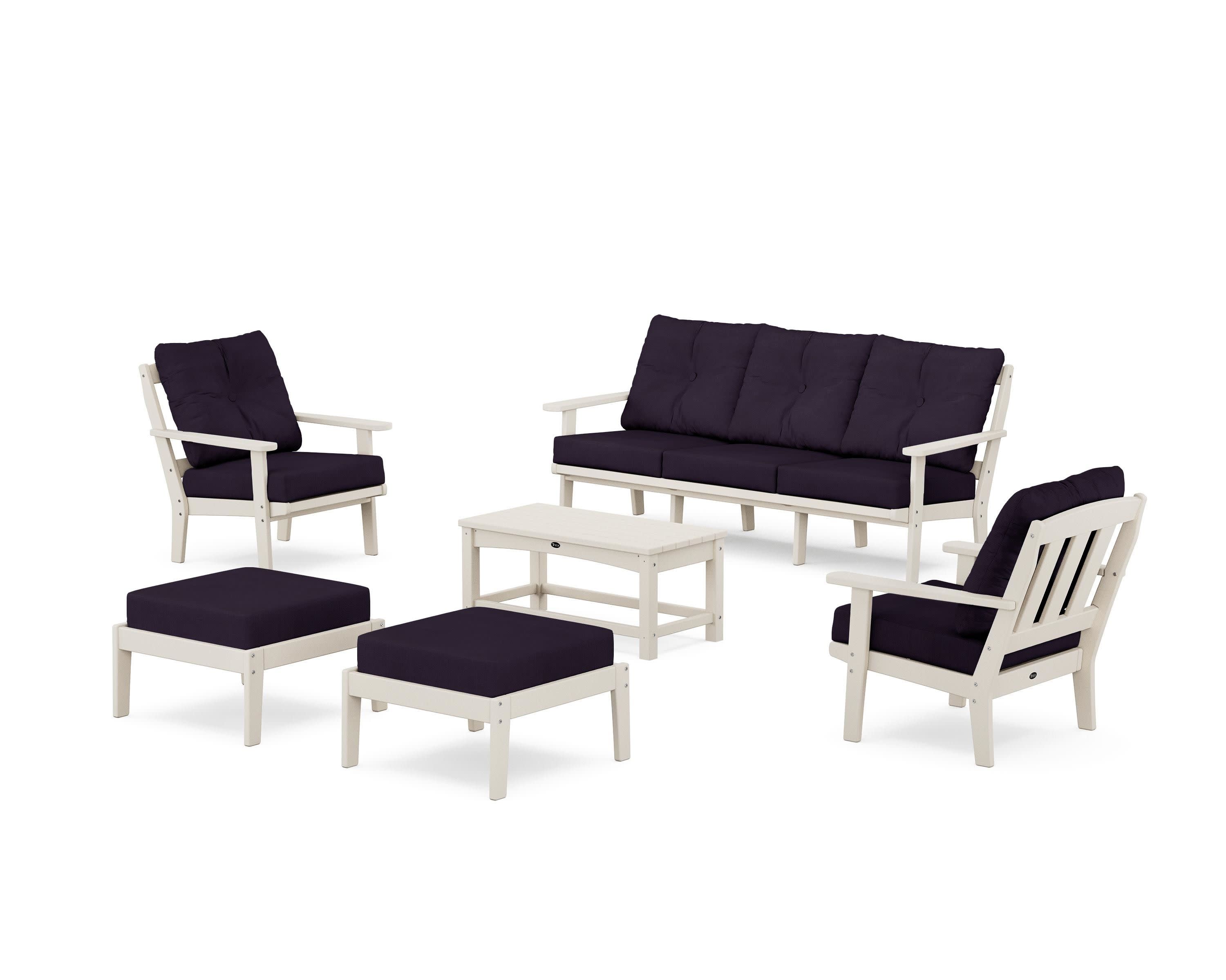Cape Cod 6-Piece Lounge Sofa Set in Sand Castle / Navy Linen