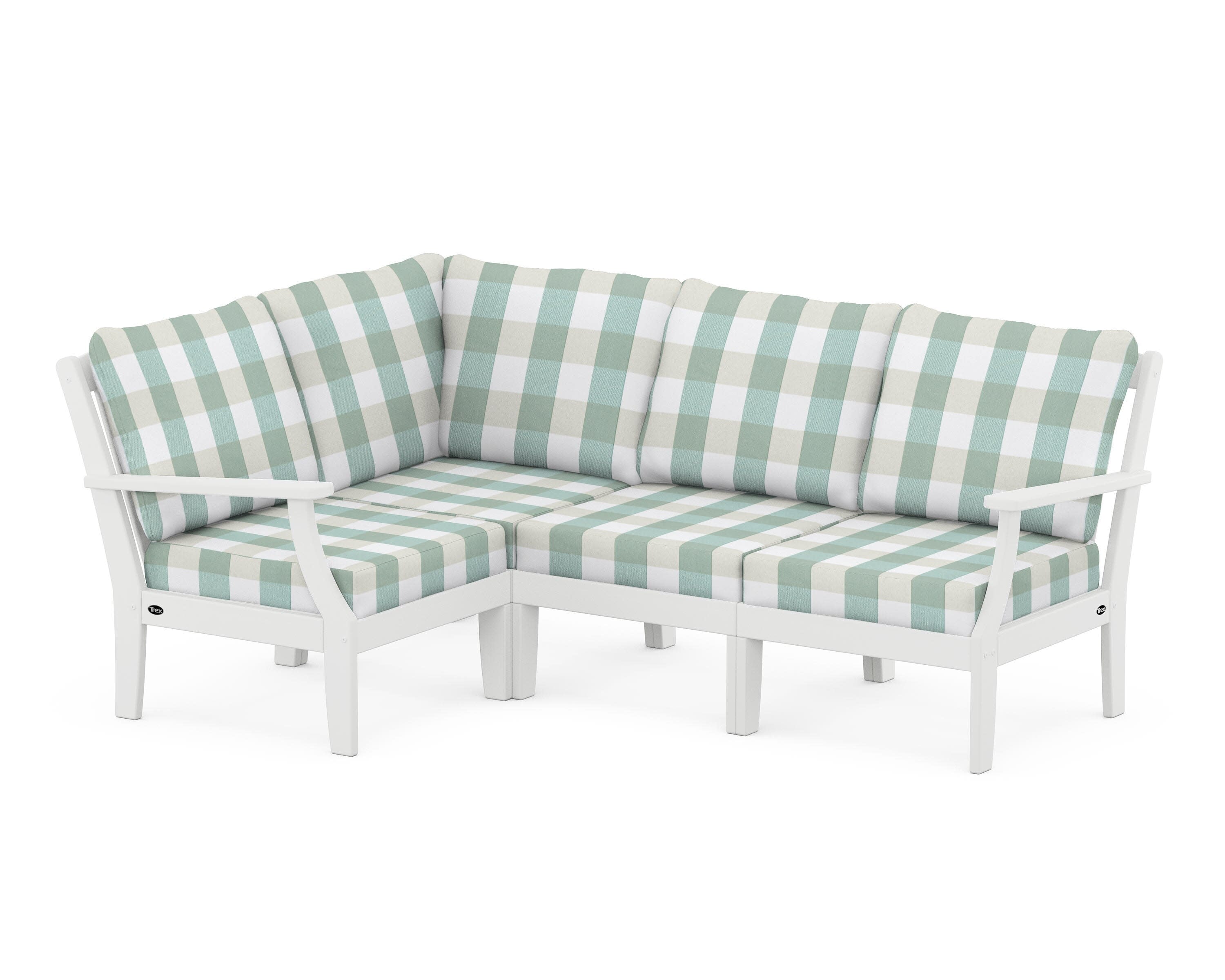 Yacht Club Modular 4-Piece Deep Seating Set in Classic White / Buffalo Plaid Glacier Spa