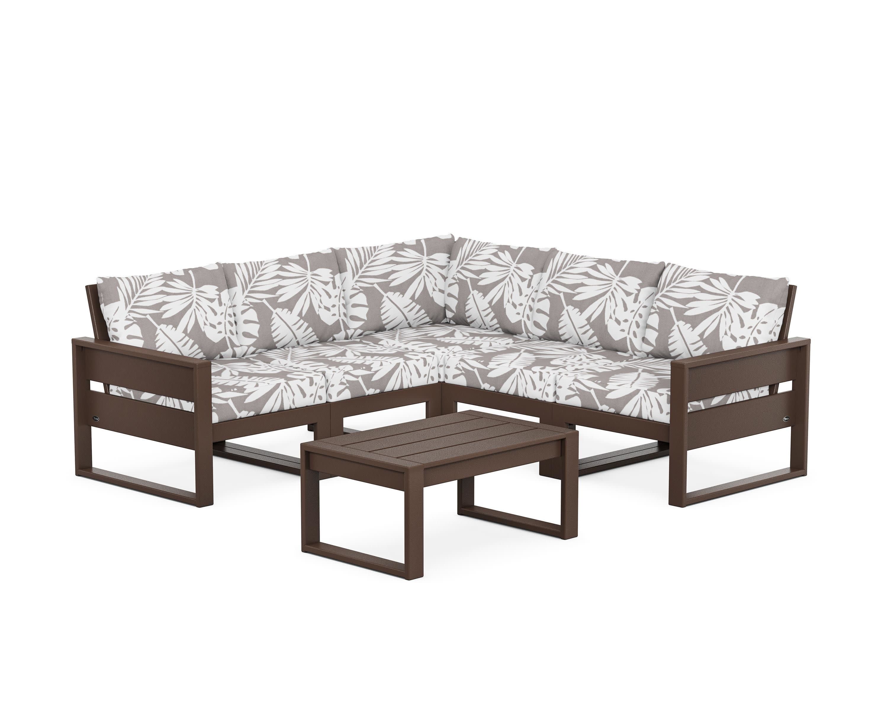 Eastport 6-Piece Deep Seating Sectional + Coffee Table Set in Vintage Lantern / Leaf Grey Mist