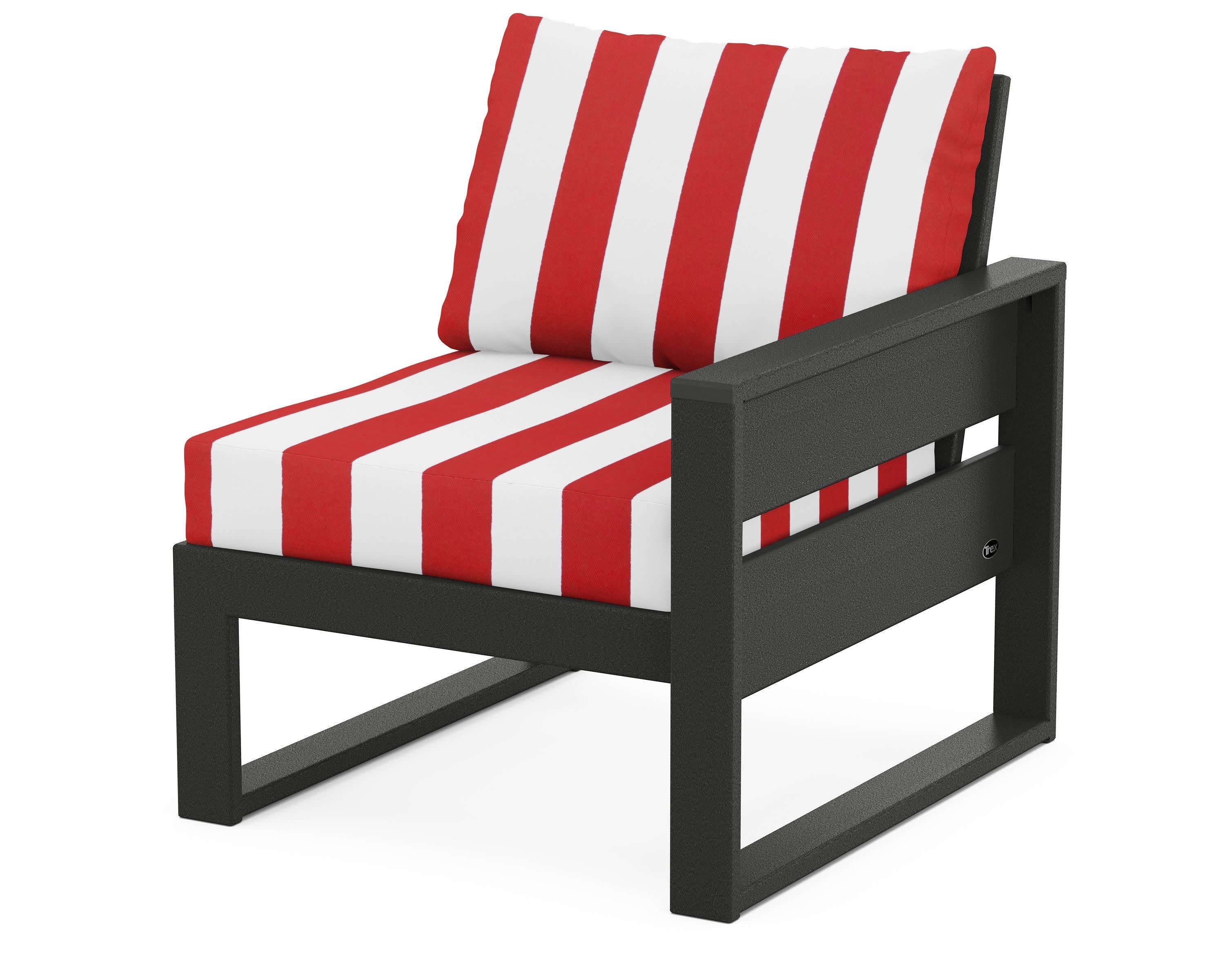 Eastport Modular Right Arm Chair in Charcoal Black / Cabana Stripe Crimson