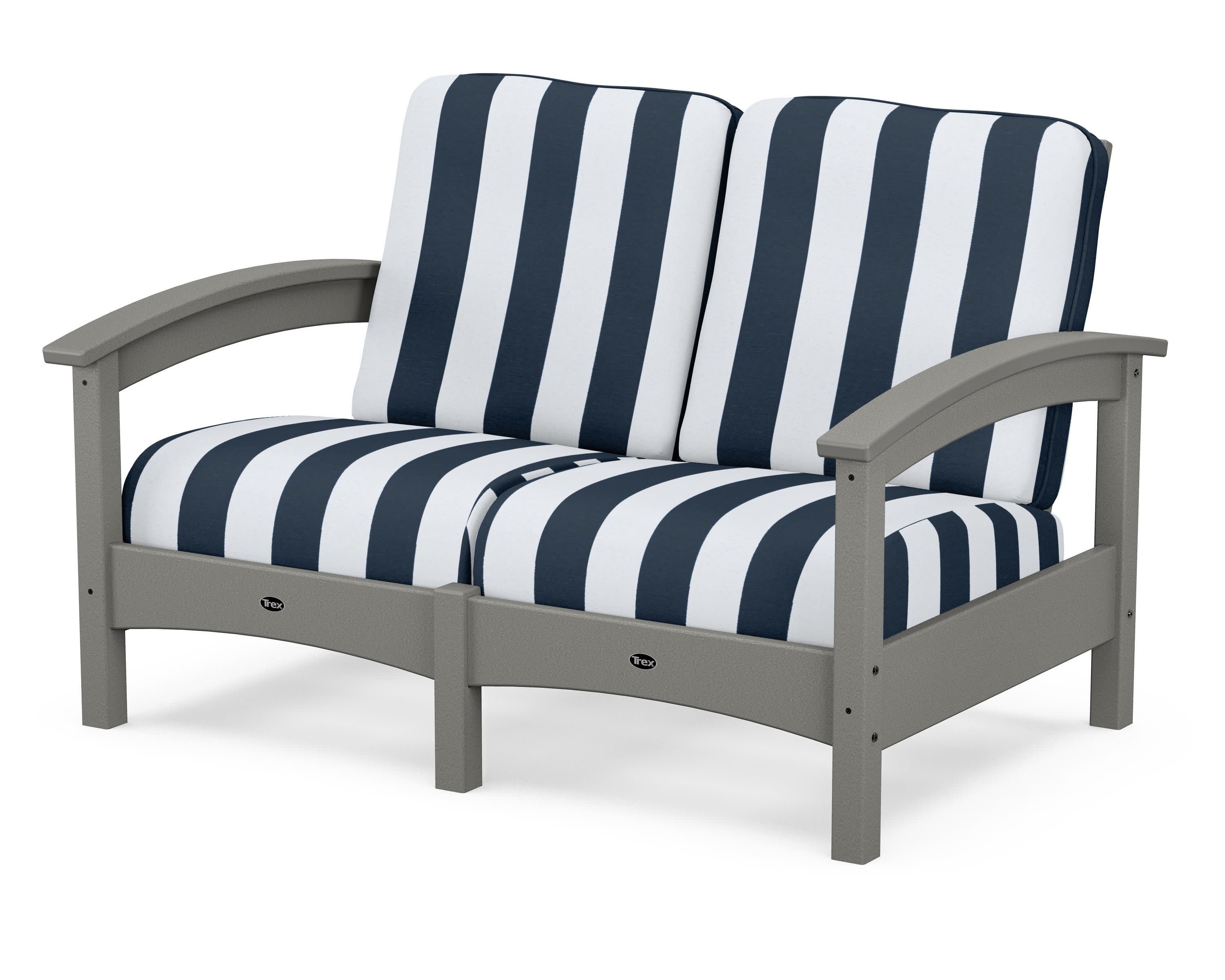 Rockport Club Loveseat in Stepping Stone / Cabana Stripe Marine Indigo