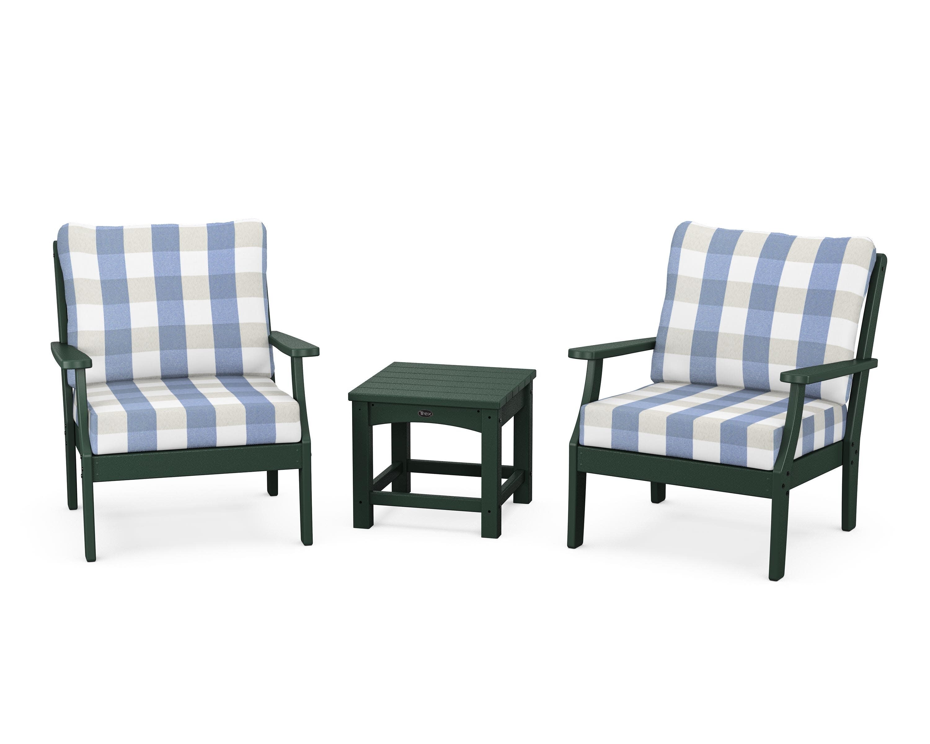 Yacht Club 3-Piece Deep Seating Set in Rainforest Canopy / Buffalo Plaid Sky Blue